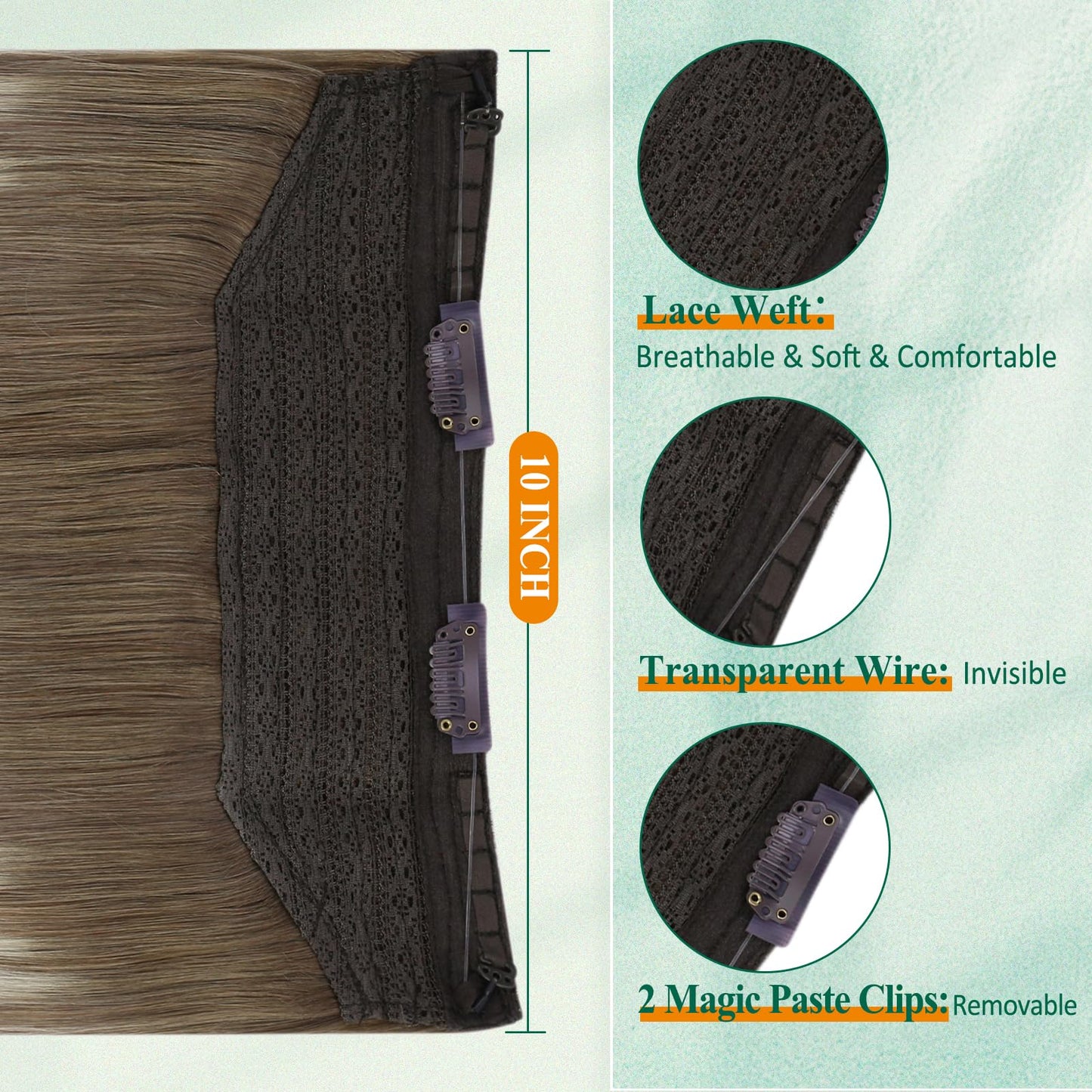 Easyouth Wire Hair Extensions Human Hair Ombre Hair Wire Extensions Medium Brown Ombre Platinum Blonde Fish Line Hair Extension