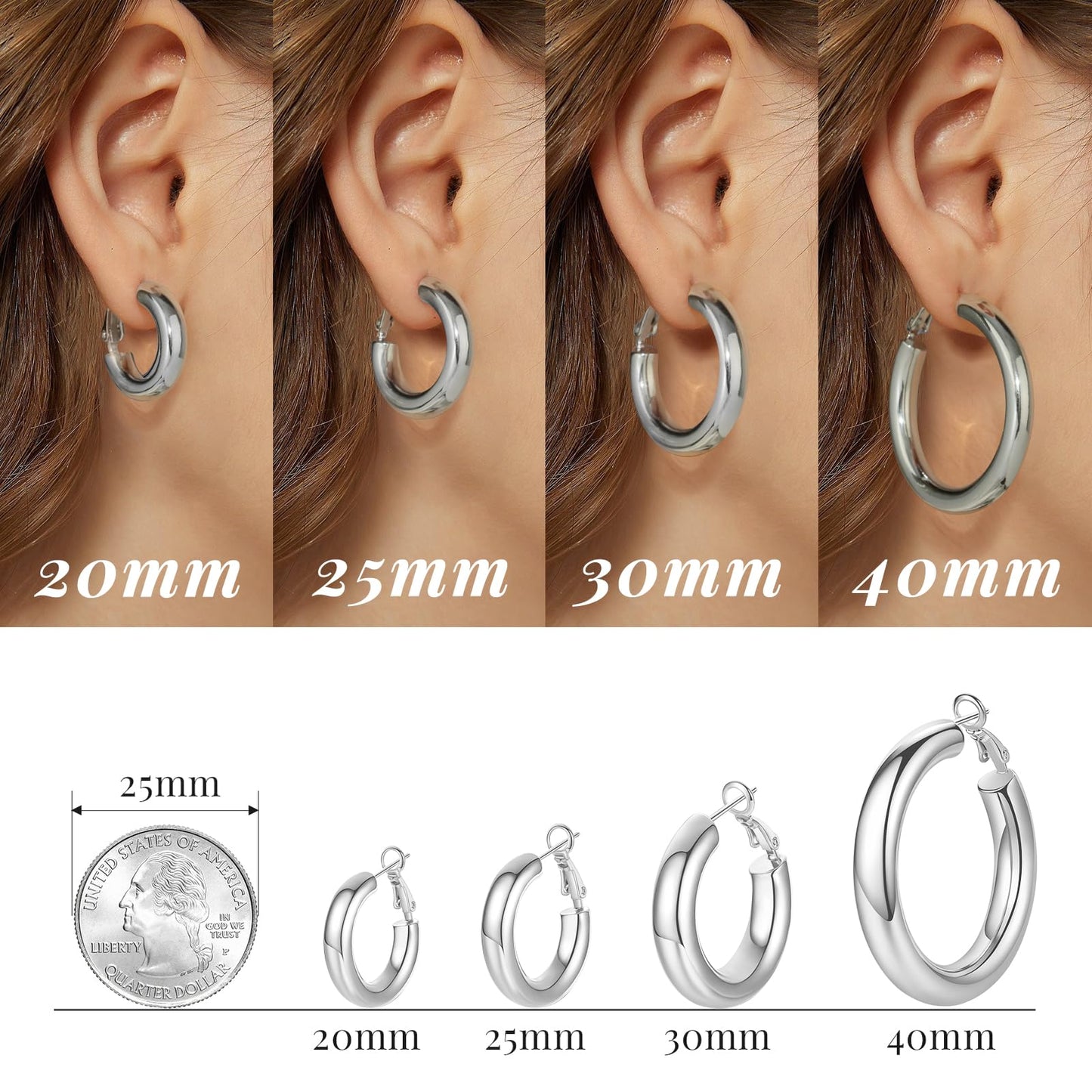 SHOWNII Chunky Silver Hoop Earrings - 14K Gold Plated Earrings for Women Hollow Tube Thick Hoops Graduation Gifts for Her