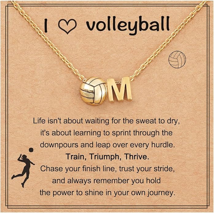 AULSIEY Initial A-Z Volleyball Necklace for Girls Teens Women, Personalized Volleyball Christmas Gifts for Team Lovers, 1...