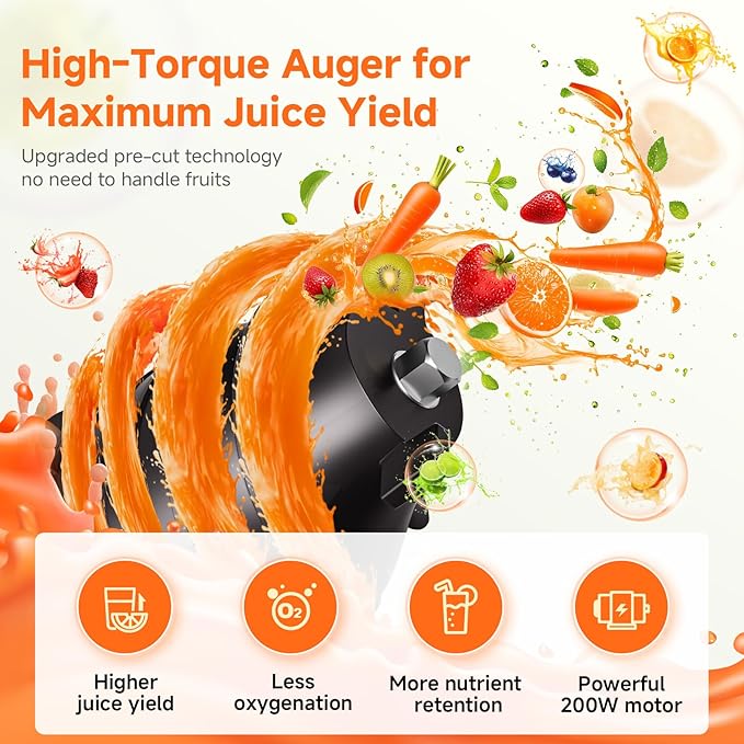 Cold Press Juicer Machines with 5.4" Wide Feed Chute - Slow Masticating Juicer Extractor for Whole Fruits & Vegetables - Quiet Motor, Easy to Clean with Brush - High Juice Yield - Black