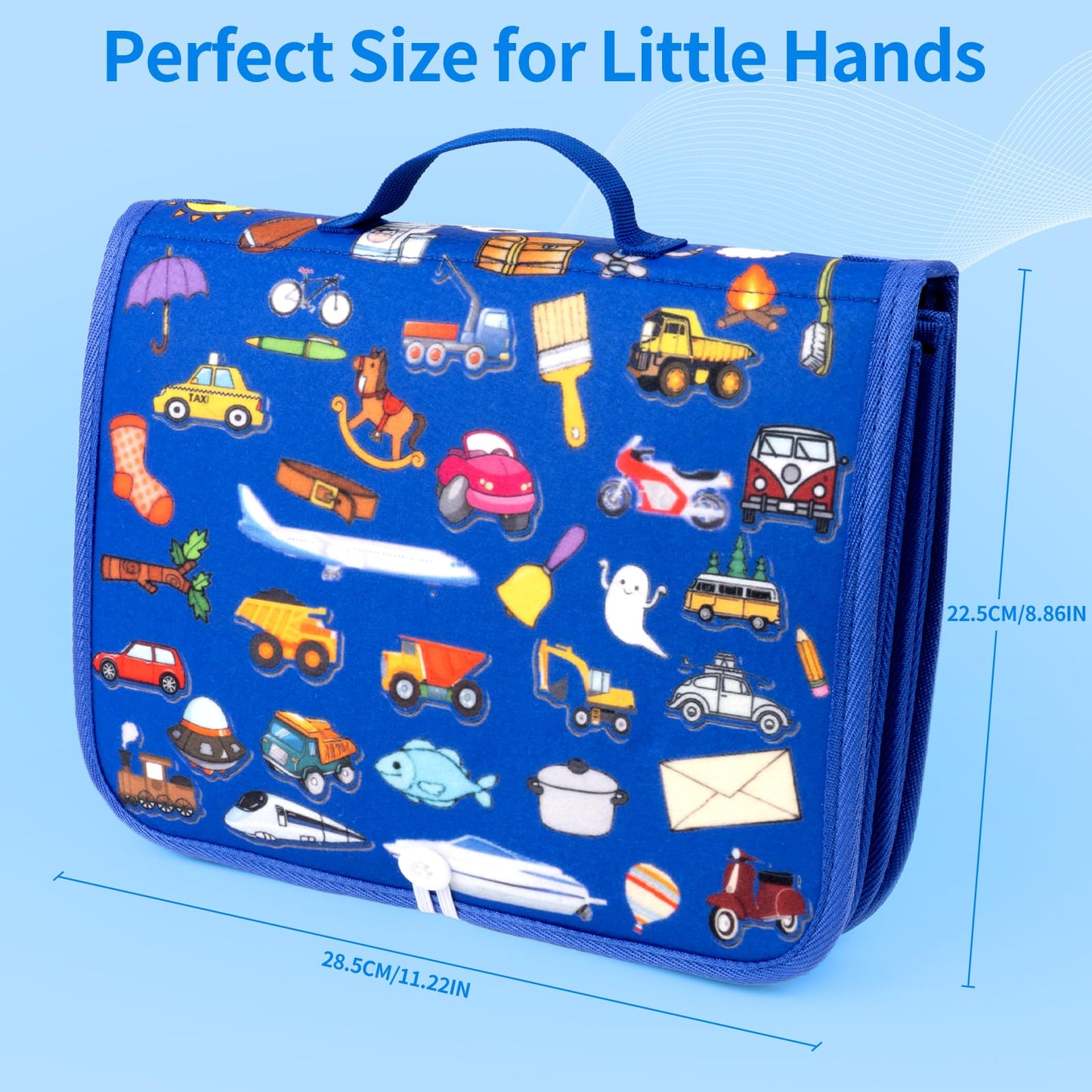12-page Toddler Busy Board Montessori Toys for 1 2 3 4 Years Old, Busy Book for Toddlers 1-3 Boy Birthday Gift, 24 in 1 Activity Sensory Toys for Motor Skills, Travel Toy for Car Airplane (Blue)