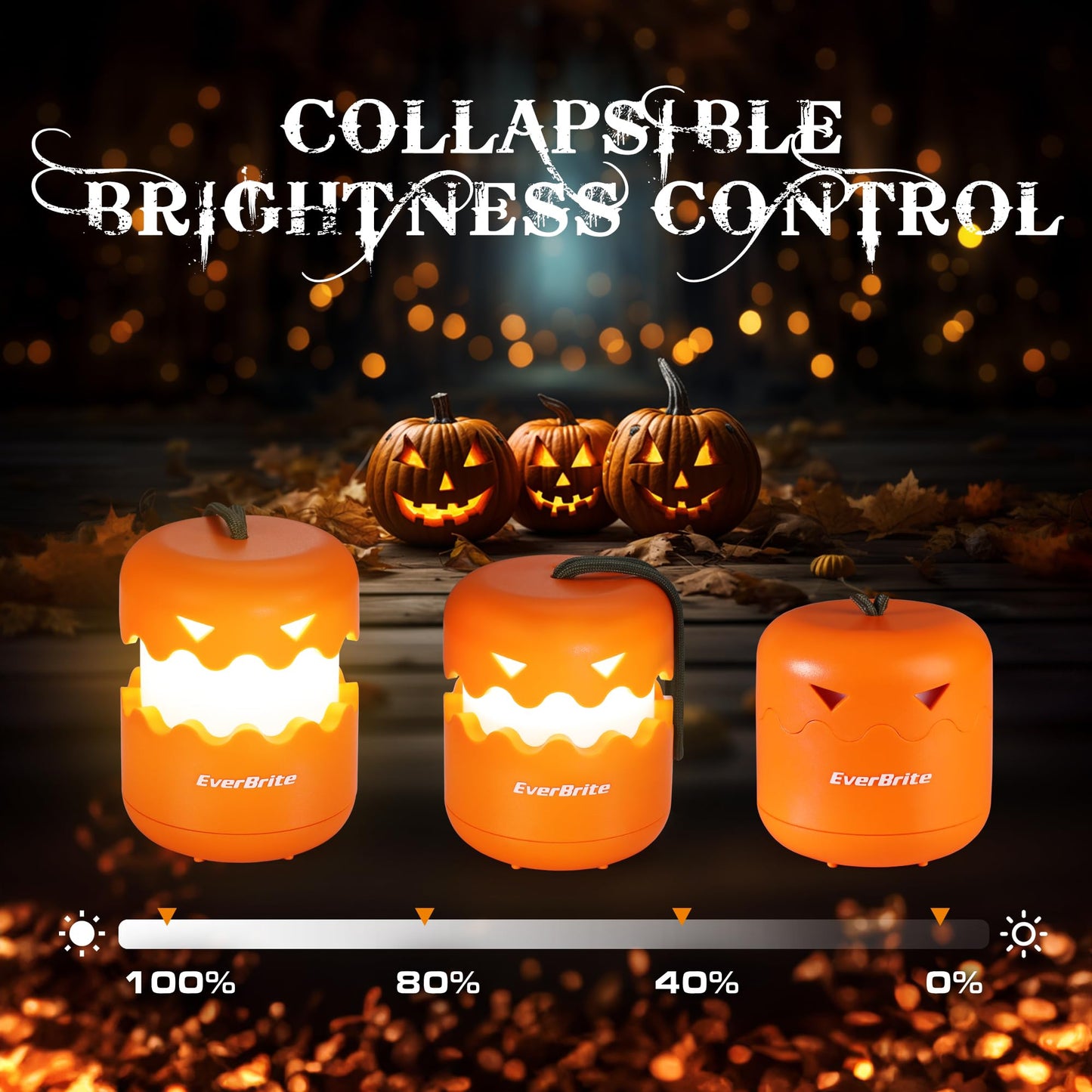 Everbrite 3-Pack Collapsible Halloween Pumpkin Lanterns, Orange Abs Light-Up Jack O Lanterns For Kids, Model E041044A