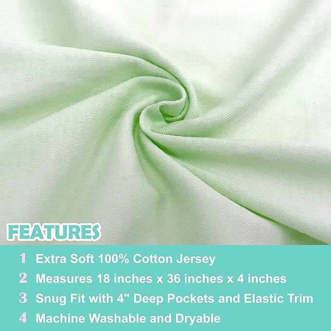 American Baby Company 100% Natural Cotton Fitted Cradle/Bassinet Sheet 36" x 18" - Soft, Breathable & Hypoallergenic Bed Sheet, Green, Neutral for Boys & Girls