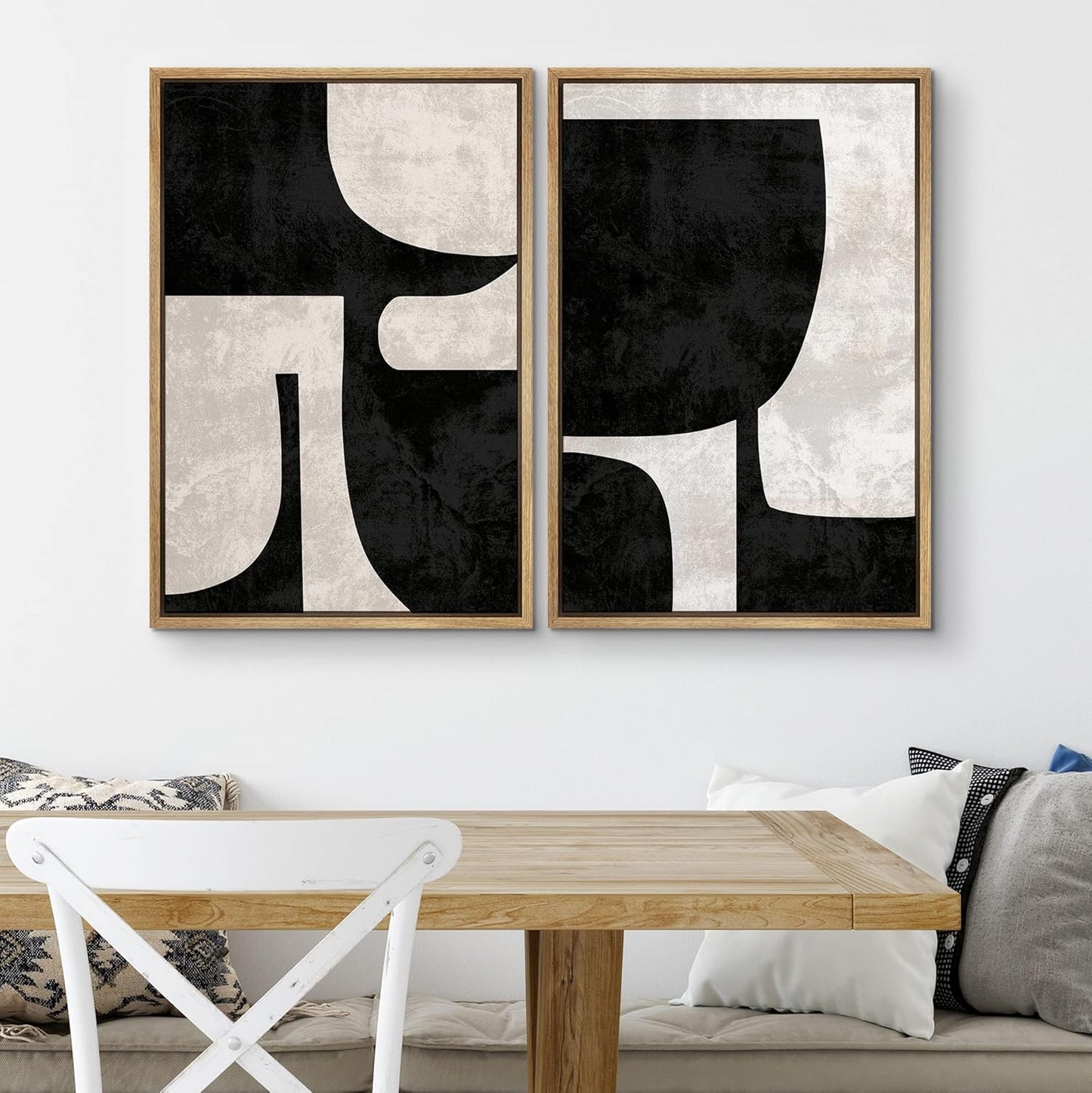 SIGNWIN Framed Canvas Print Wall Art Set Mid-Century Black Polygon Variety Abstract Shapes Illustrations Modern Art Decorative Contemporary for Living Room, Bedroom, Office - 16"x24"x2 Natural