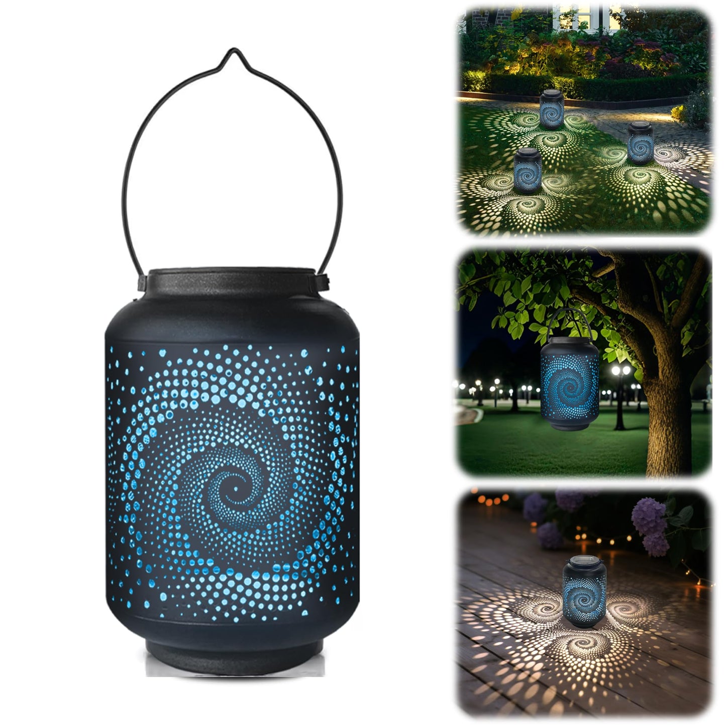 Solar Lanterns Waterproof Outdoor Hanging - 7.8 x 4.7 Solar Powered LED Light with Blue Spiral, Pathway Landscape Lights for Gar