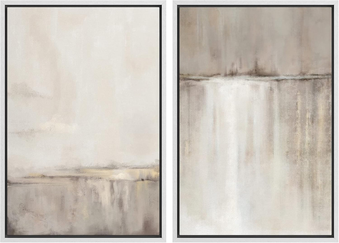 SIGNWIN Framed Canvas Print Wall Art Set Grunge Duotone Tan Landscape Abstract Shapes Illustration Modern Art Decorative Nordic Chic Relax/Zen for Living Room, Bedroom, Office - 24"x36"x2 White