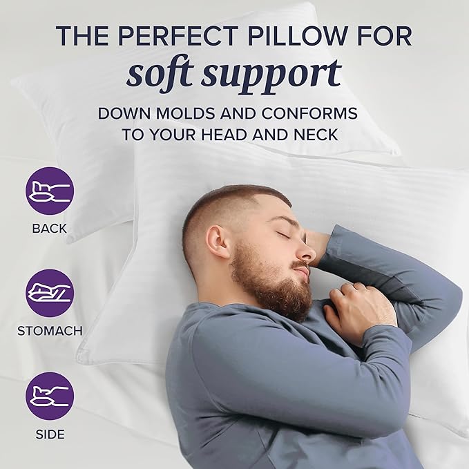 Beckham Hotel Collection King Size Bed Pillows Set of 2 - Down Pillow for Sleeping - Back, Stomach or Side Sleepers