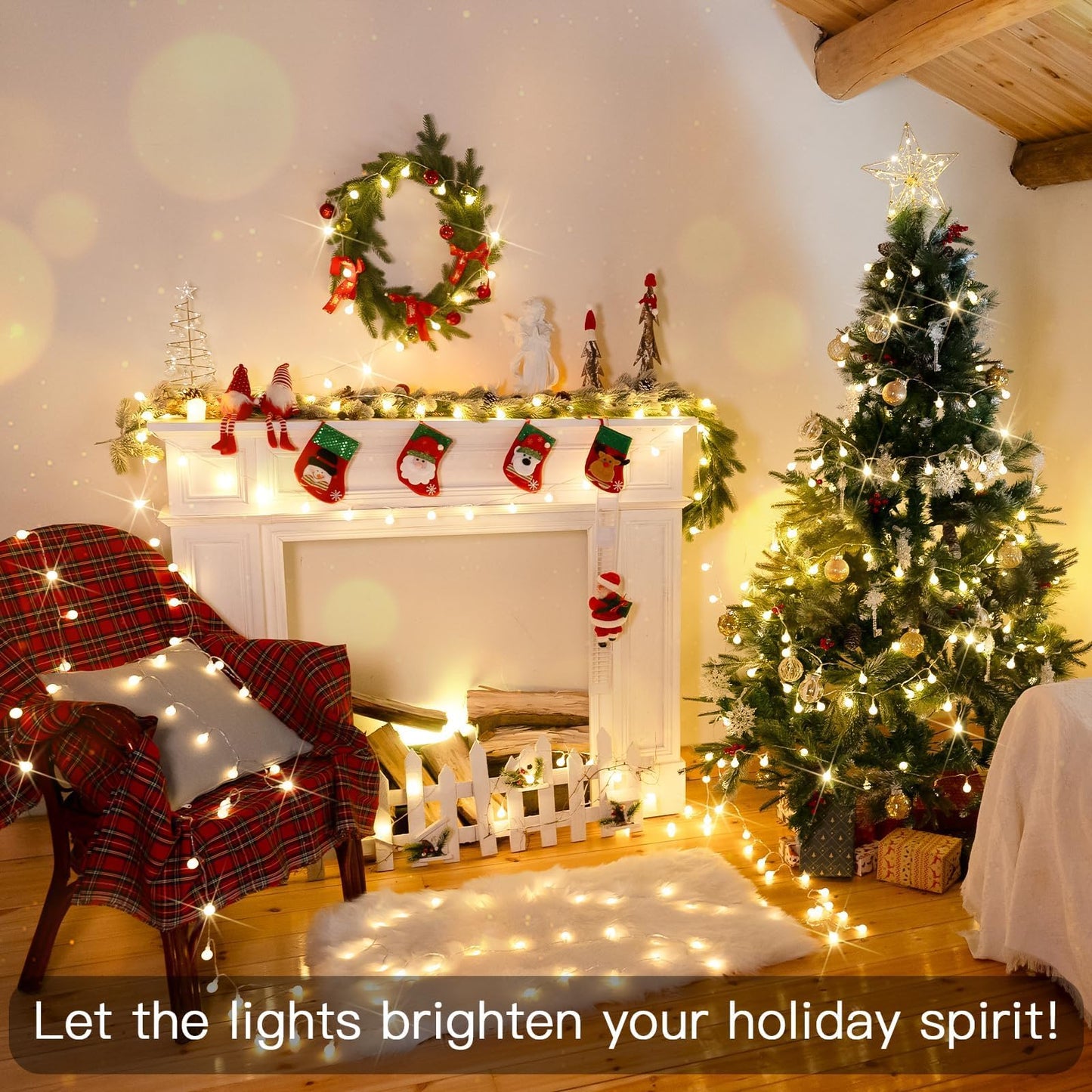 suddus Globe String Lights, 100 LED Fairy Lights, Warm White, Indoor/Outdoor Use for Bedroom, Garden, Party