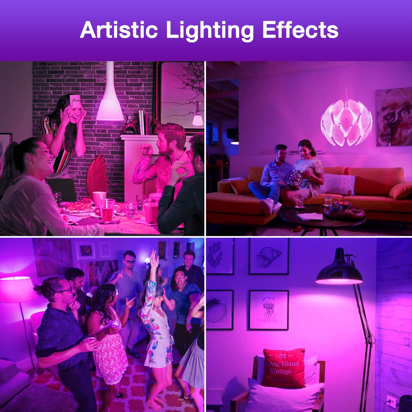 Purple Light Bulb  5W (40W Equivalent)  E26 Base A15 Led Purple Bulb  Party Decoration  Porch  Home Lighting  Holiday Lighting  Decorative Illumination  Non-Dimmable  2 Pack