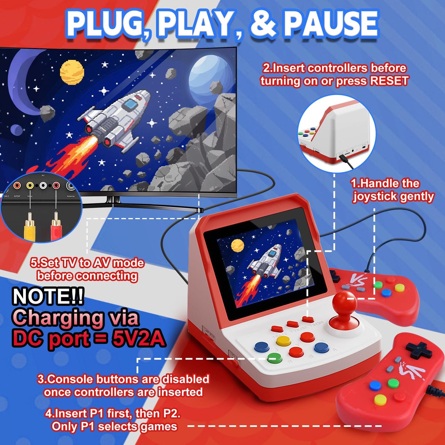 Colourbing A6 Retro Handheld Game Console - Supports 1000+ Games,3.2 Inch Screen,Mini TV-Style,Plug & Play to Big Screen,2-Player Ready - Birthday Gift for Boys and Girls,Video Games for Partner(Red)