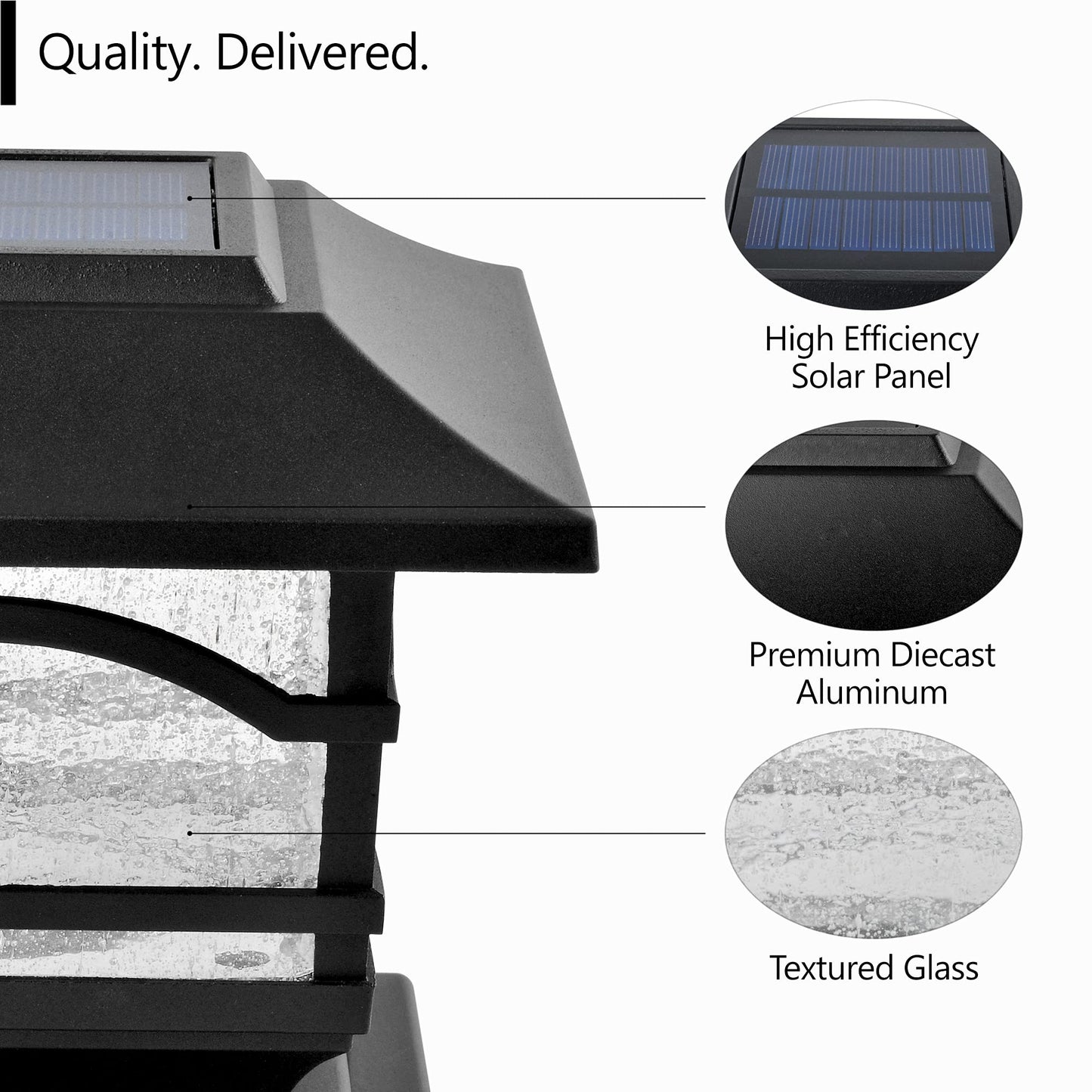 Davinci Lighting enhanced Solar Post Cap Lights - 2 Pack, Slate Black, Bright Led For 4X4 5X5 6X6 Fence, Deck, Garden Or Patio