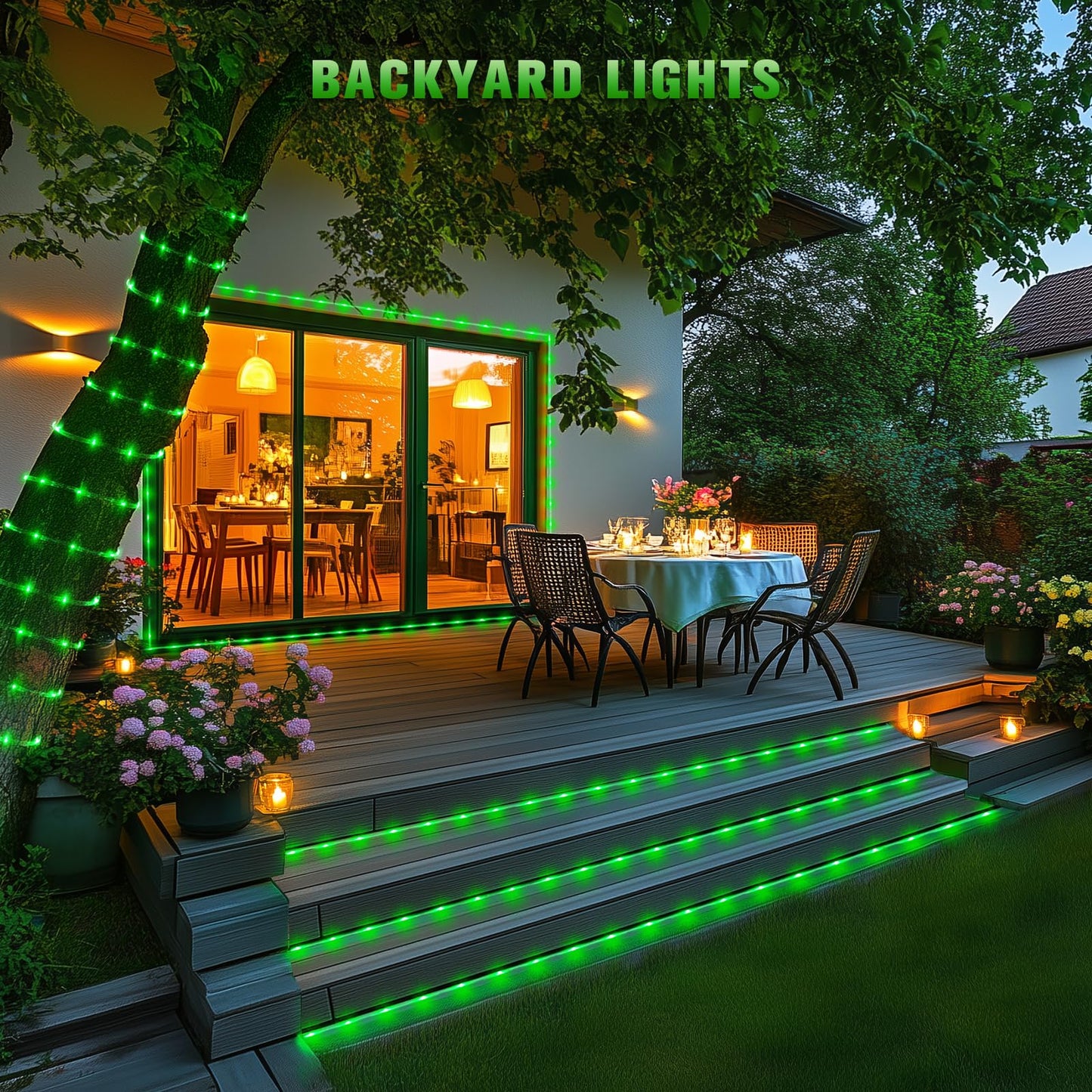 JMEXSUSS Solar Rope Lights 200LED, 66ft Green Waterproof String Lights, 8 Modes for Outdoor Use