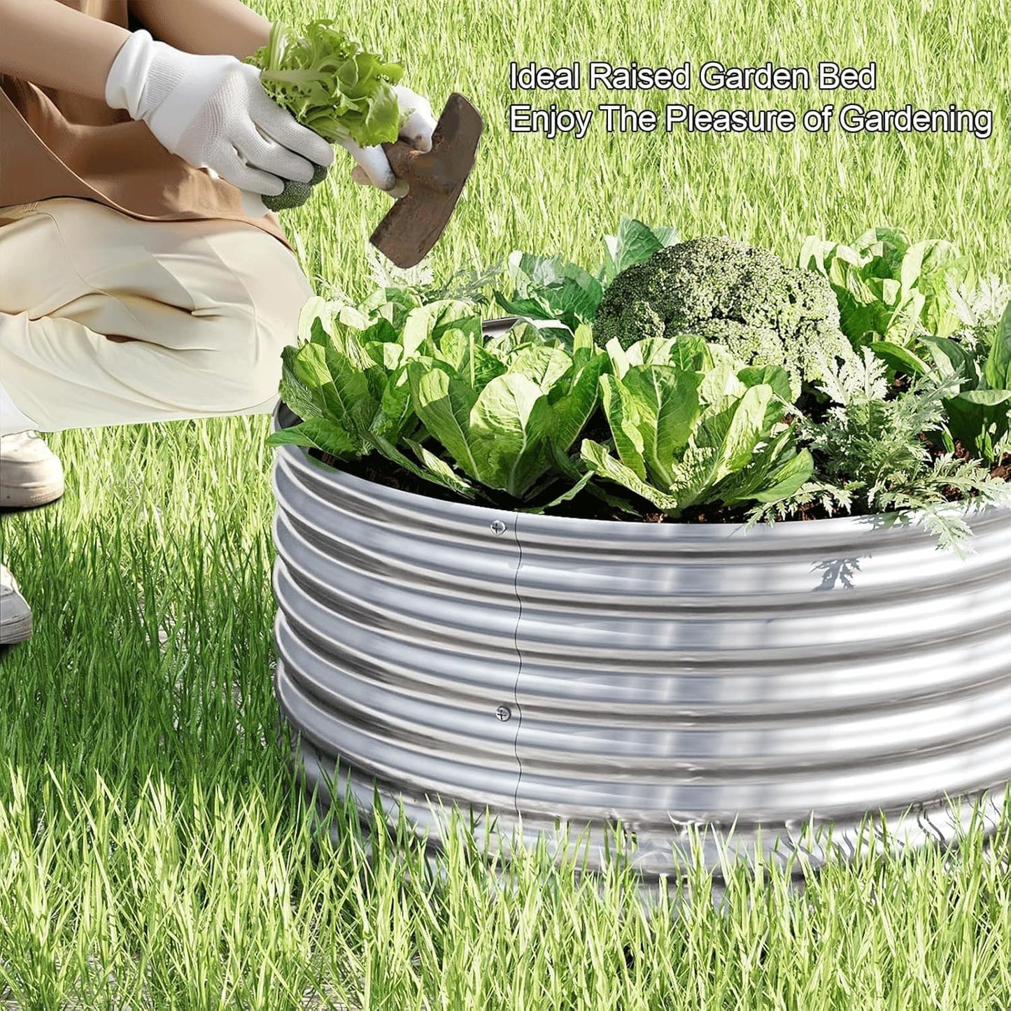 5 Pack 3x3FT Round Galvanized Raised Garden Bed Outdoor,Metal Garden Bed for Vegetables,Steel Raised Beds for Gardening,Above Ground Garden Box for Flower