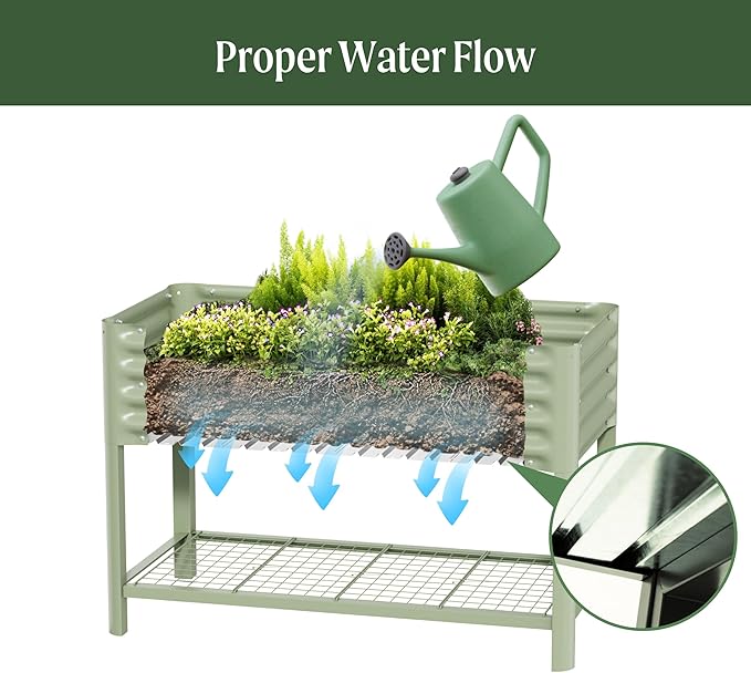 Elevated Raised Garden Bed-V Series, 2' x 4' Garden Beds with Legs & Storage Rack for Patio Porch, 700 Lbs Weight Capacity, Outdoor Planter Boxes for Gardening Herbs Vegetables Flowers, Modern Gray