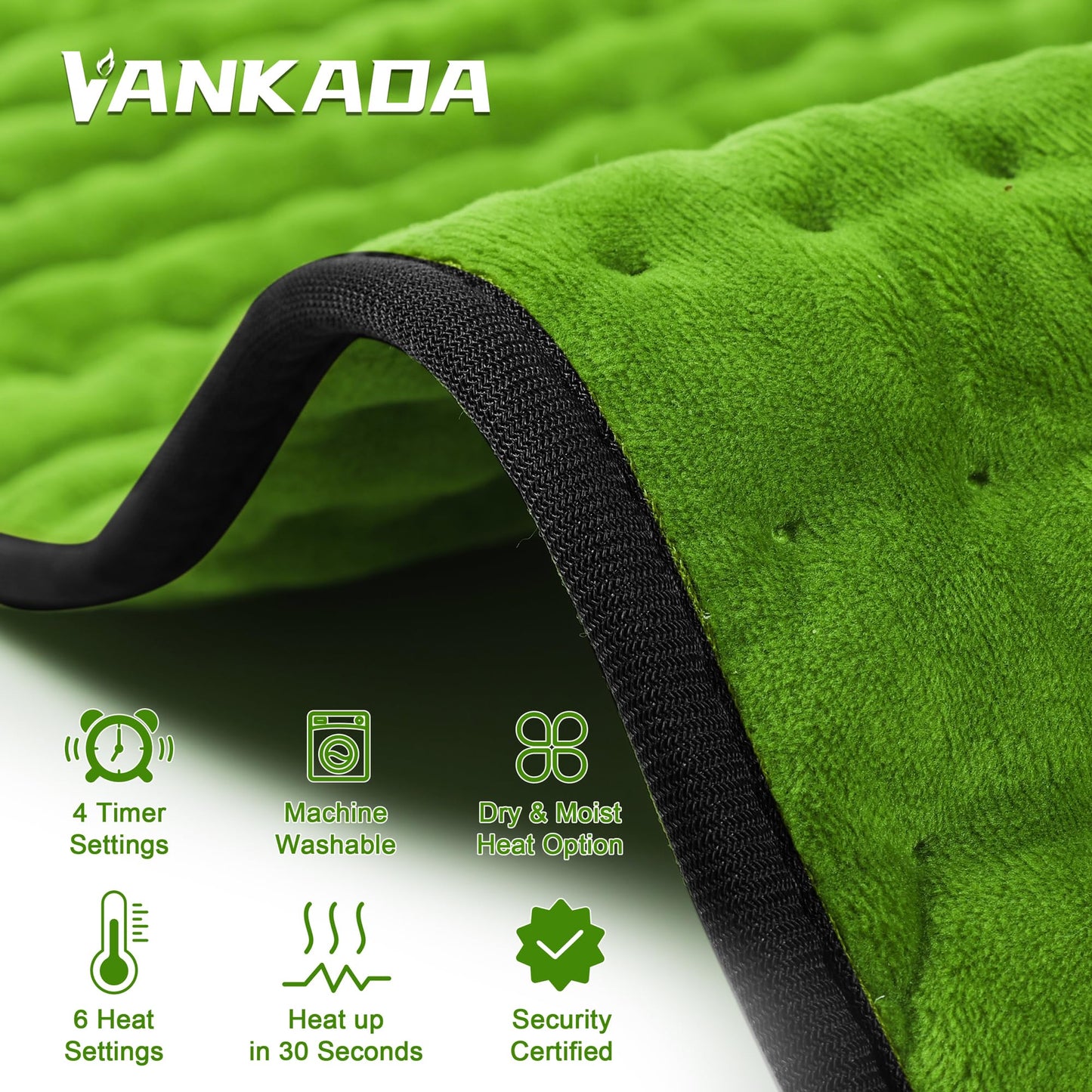 Deepsoon Heating Pad,Electric Heating Pads for Back,Neck,Abdomen,Moist Heating Pad for Shoulder,Knee,Arms,Legs,Dry/Moist Heat & Auto Shut Off,Christmas Gifts for Men and Women,Green Black,24x12 Inch