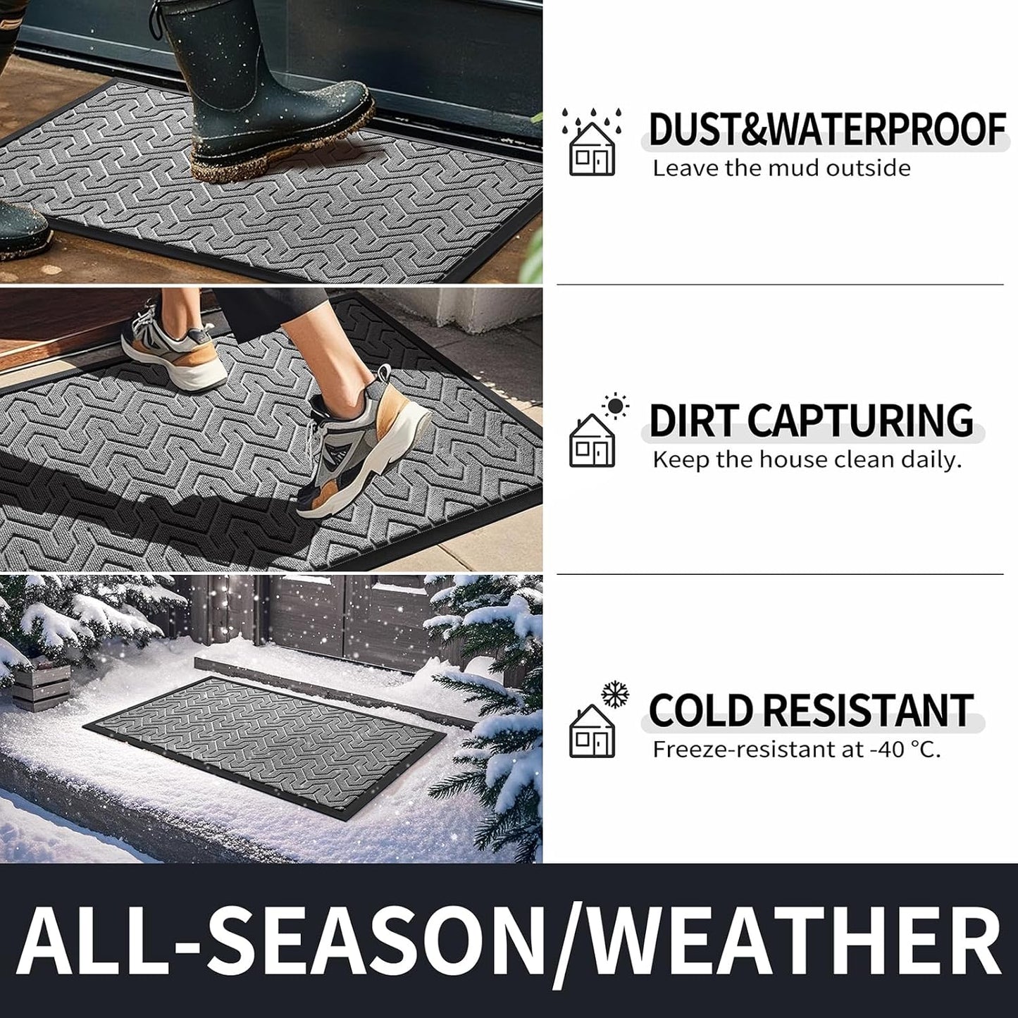 Yimobra Large Door Mat Outside Entrance 36x24, Waterproof Heavy Duty Outdoor Mats for Front Door, Non Slip Rubber Entry Mat for Garage Patio Indoor, Easy Clean, Grey