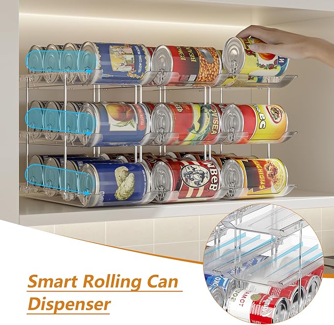 Can Organizer For Pantry 6 Tier*3 Canned Food Goods Organizer For Cabinet Clear Automatic Rolling Can Storage Organizer Pantry Holders Rack