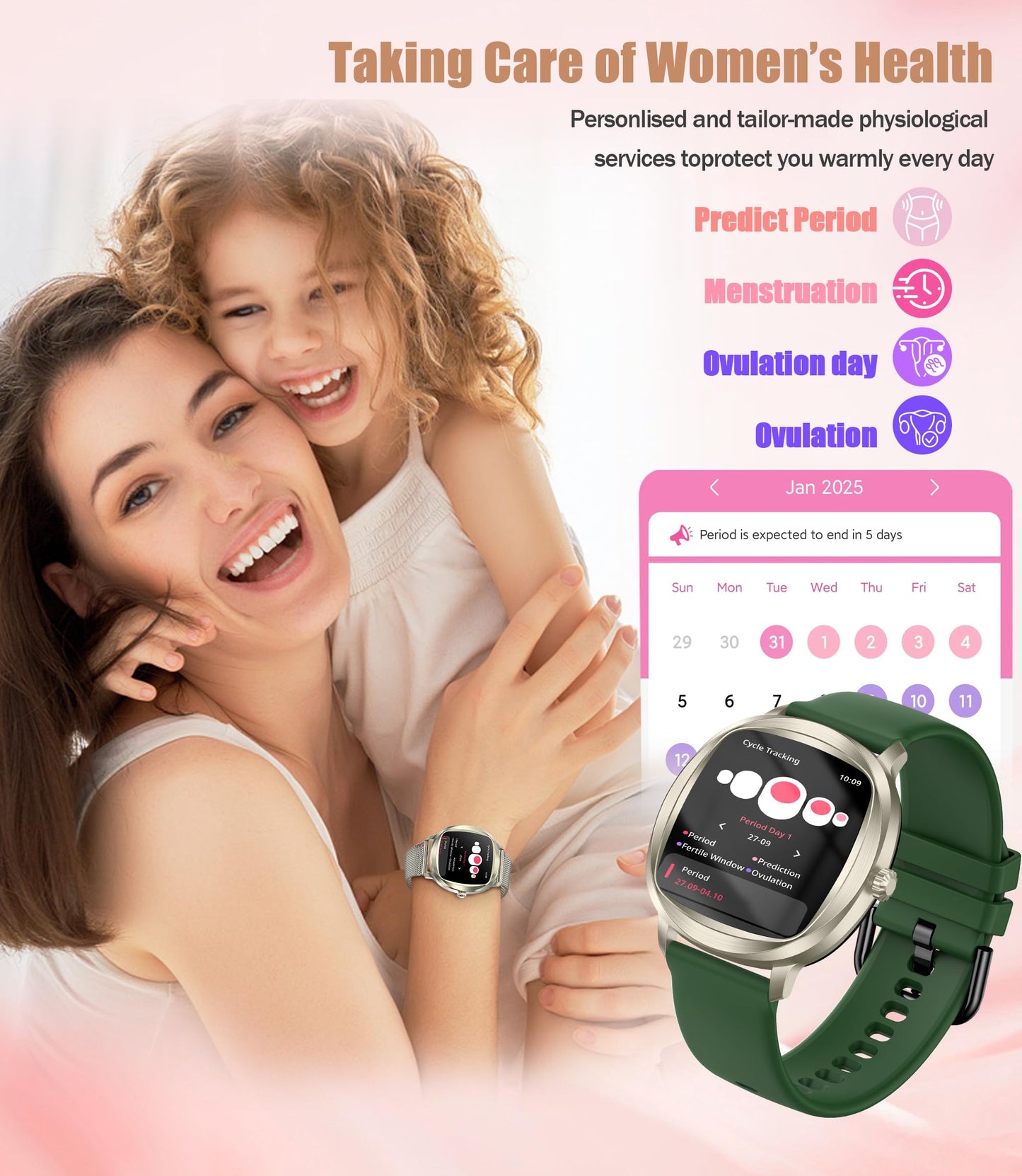 Women's Smart Bracelet/Smart Watch, 1.72-inch Display, IP68 Waterproof Sport Bracelet, One-Touch Bluetooth Calling, Fitness Tracker with Health Monitor (Champagne Gold)