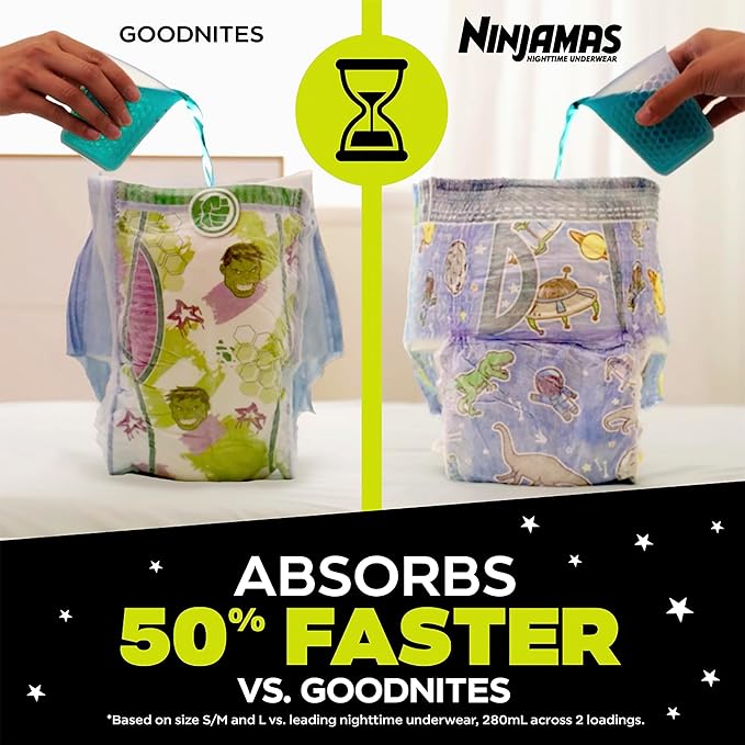 Ninjamas Girls Bedwetting Nighttime Underwear - Size L (64-95+ lbs), 11 Count, Overnight Protection, Ultra Absorbent, Hypoallergenic