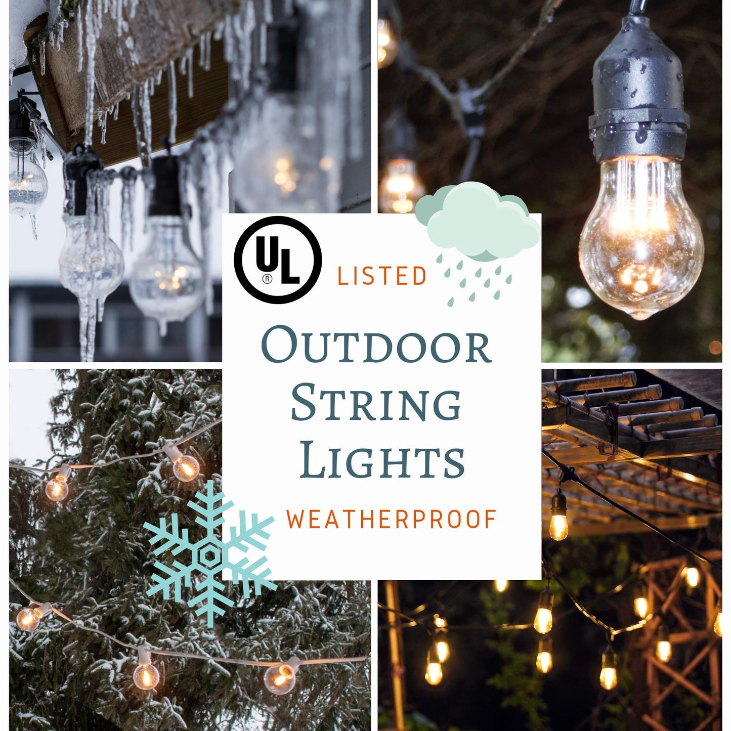 Hometown Evolution  Inc. E26 Outdoor Commercial String Lights With Suspended Socket For Weatherproof Heavy Duty Vintage Outside Lighting (S14 Lantern Edison 11 Watt Bulbs  24 Foot 12 Socket)