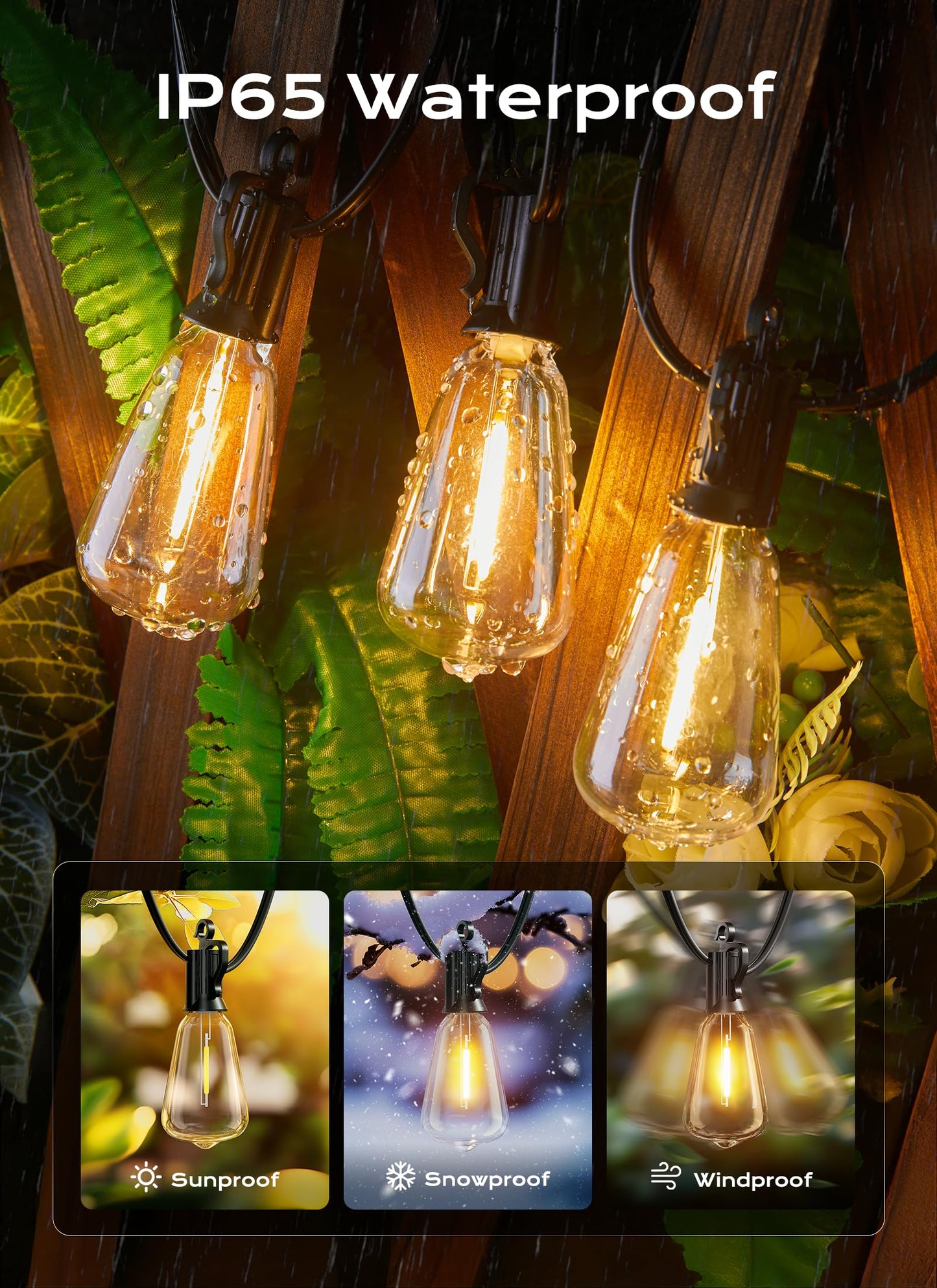 Brightown Outdoor String Lights, 50FT 25LED, Dimmable, Shatterproof, IP65 Waterproof, Black, Model GYPC-O25LAU