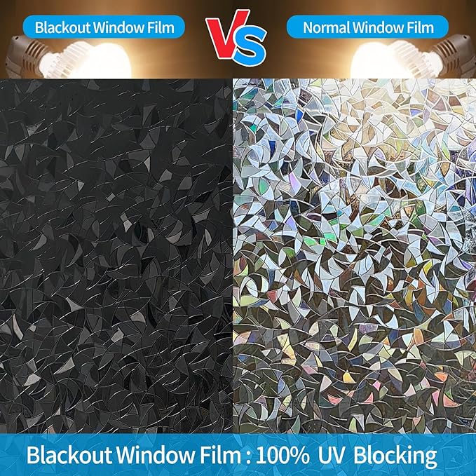 Blackout Window Film，Sun Blocking Window Privacy Cover for Glass Removable Darkening Dark Black Out Window Cover Tint Shades for Home Day Sleep Light Blocker（ Black Rainbow 35.4 * 157.4 in）