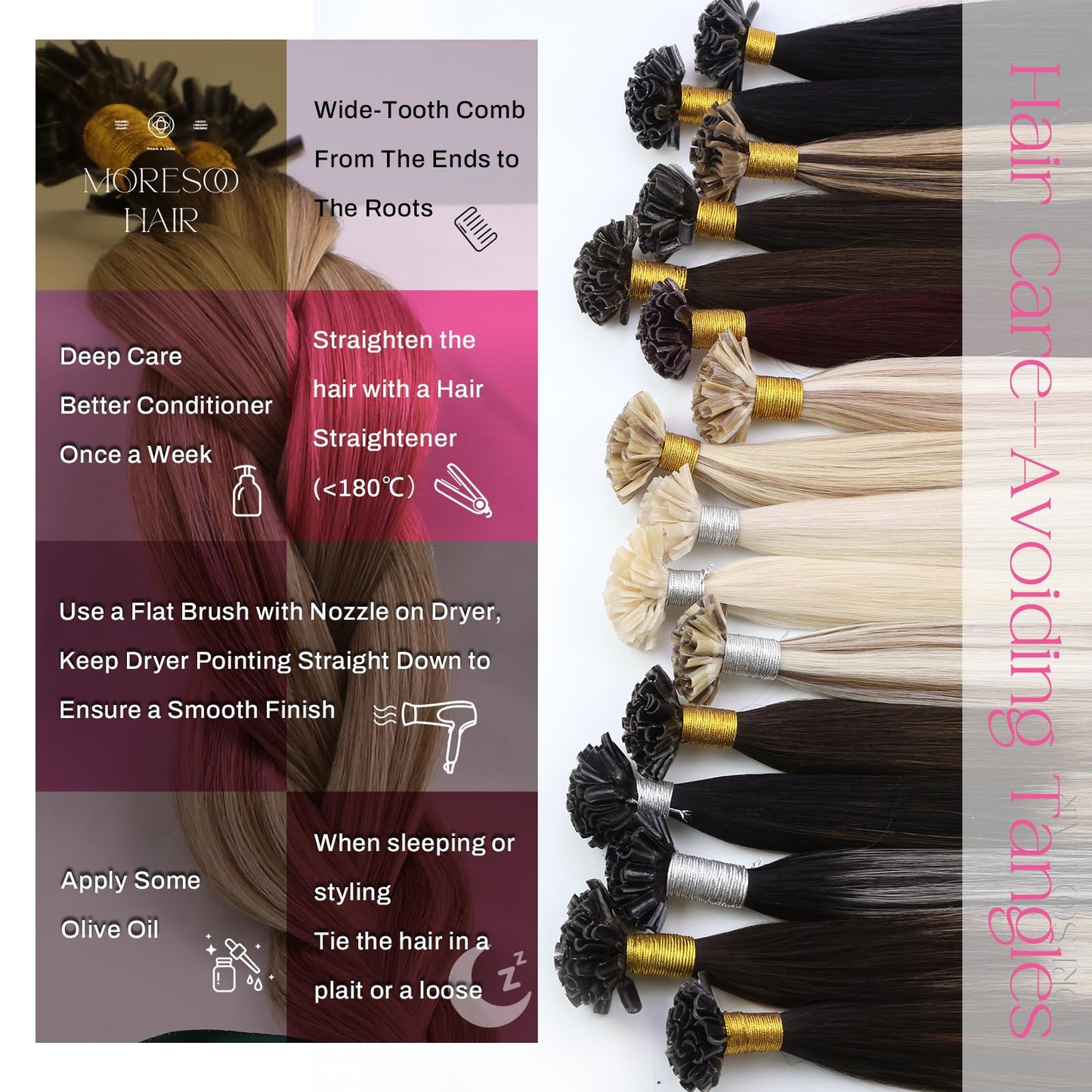Moresoo K Tip Hair Extensions Real Human Hair Dark Brown to Light Brown with Medium Blonde Balayage K Tips Hair Extensions Human