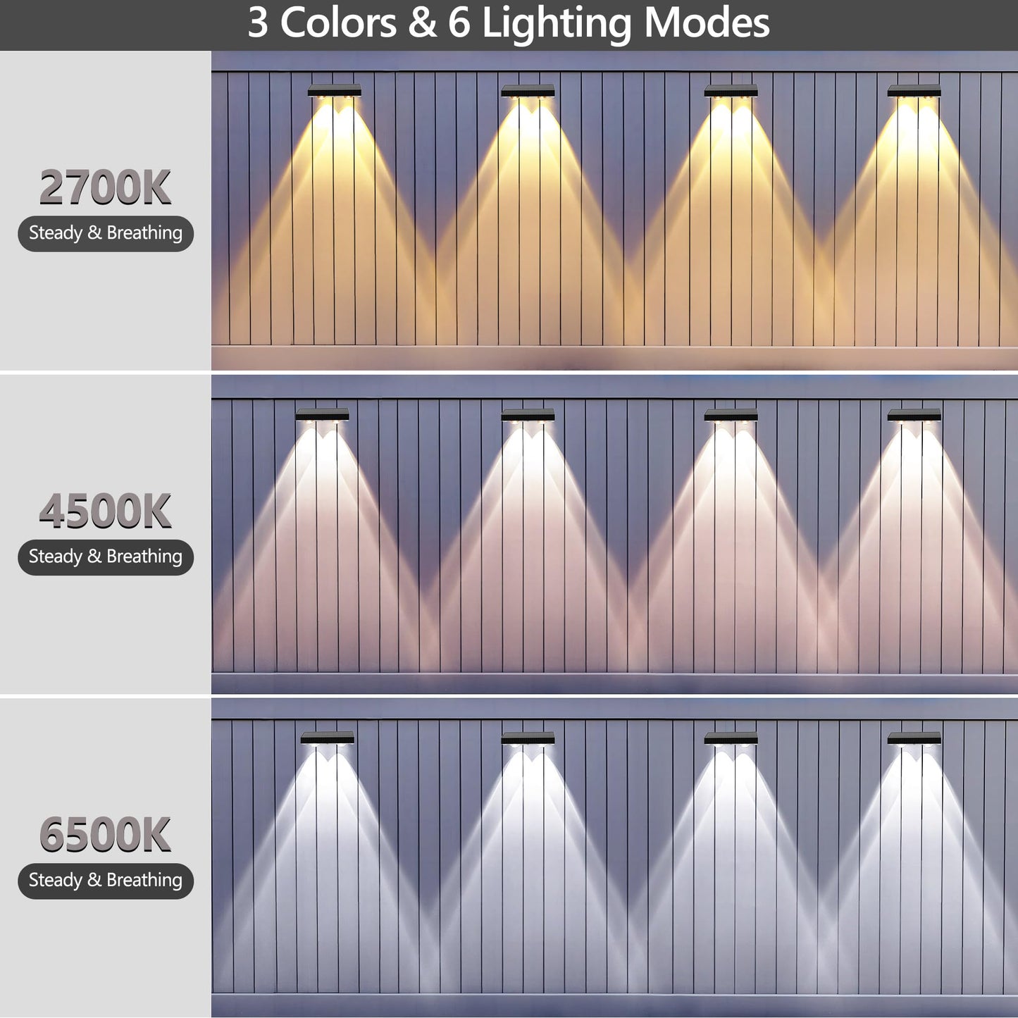 Brizled Solar Fence Lights, 12 Pack, 6 Modes, IP65 Waterproof, Warm White + Cool White + Natural White