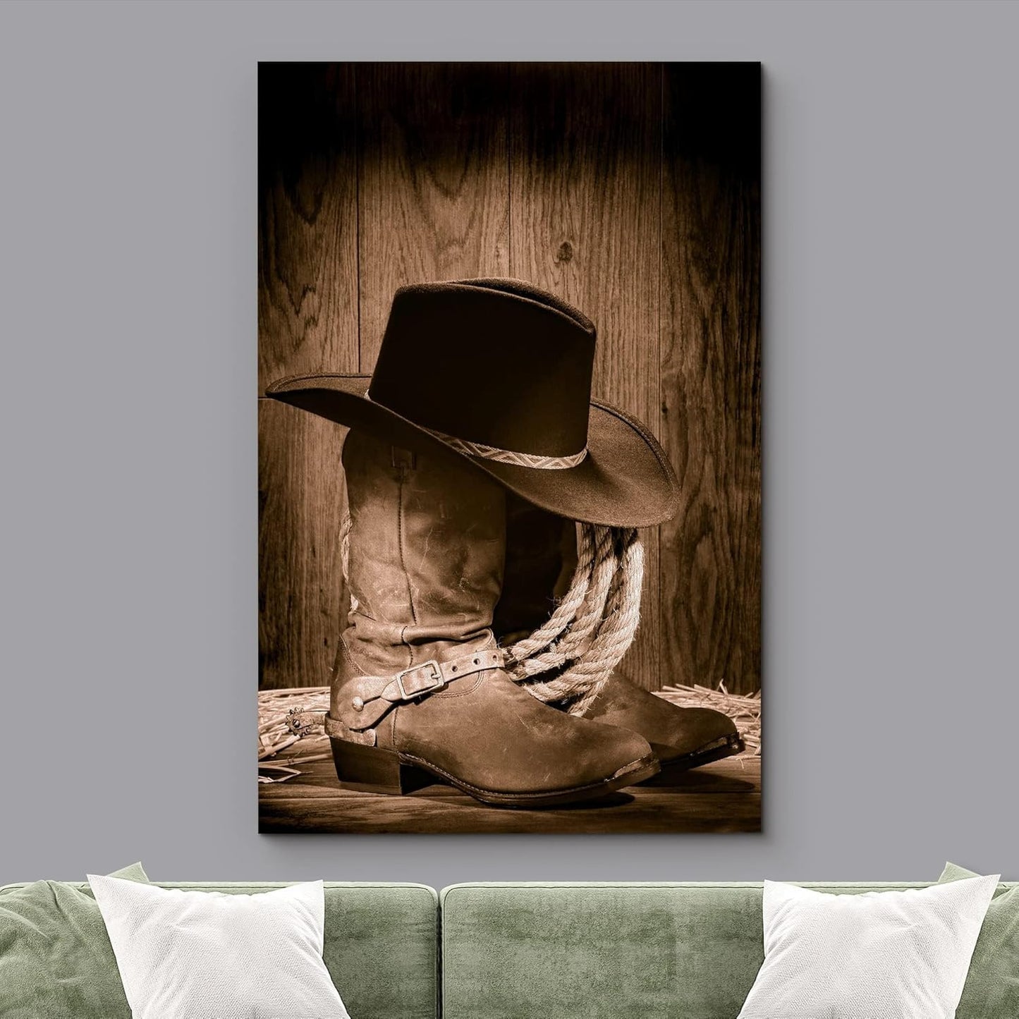 wall26 - Cowboy Black Hat ATOP Western Boots - Canvas Art Wall Art - 24"x36"