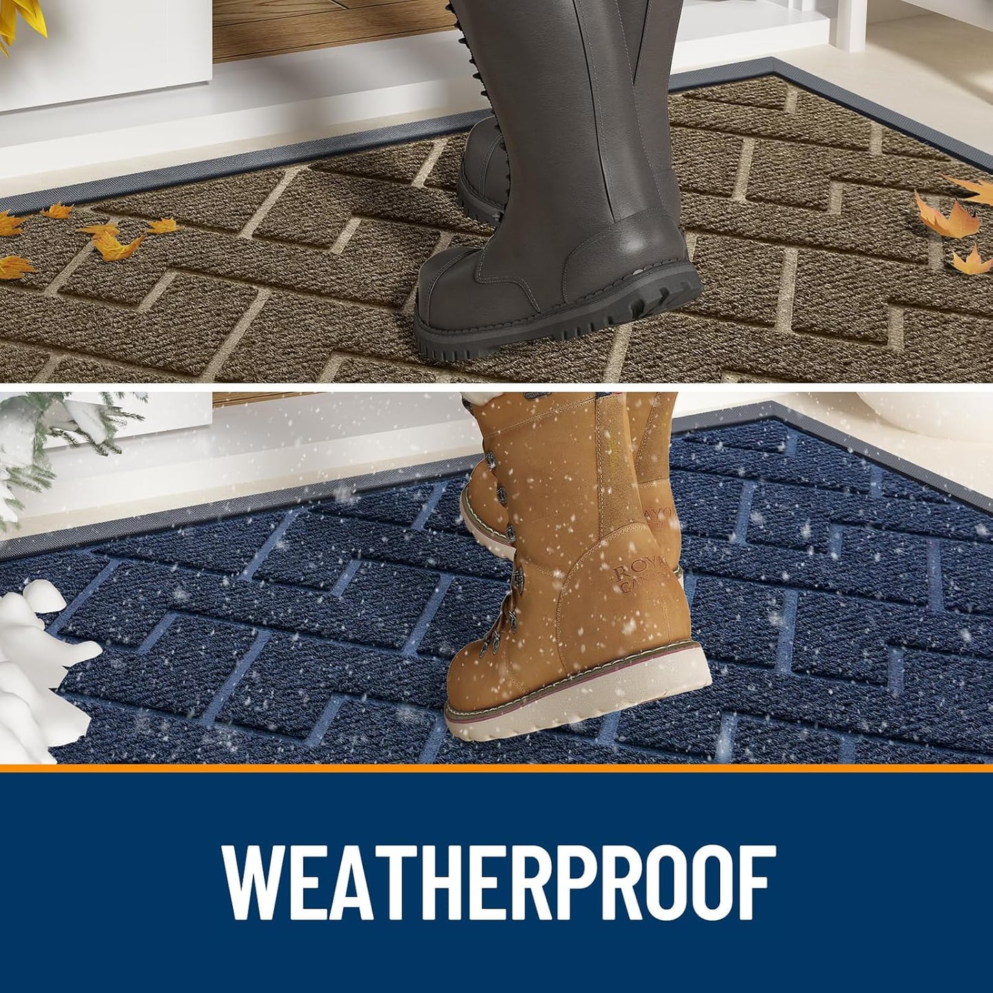 OLANLY Front Door Mat Indoor Outdoor Entrance, Waterproof All-Season, All-Weather Doormat, Sturdy Natural Rubber, Low Profile, Easy Clean Patio Porch Entryway Mat, Herringbone Brick (Beige, 47x23)