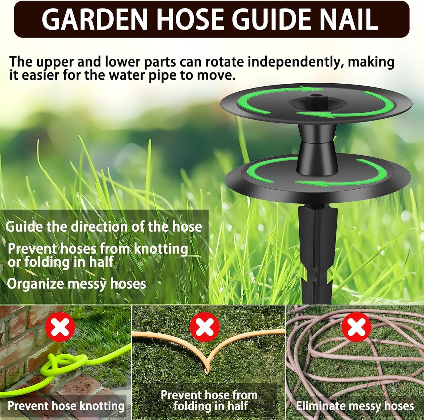 2 PCS Garden Hose Guide Spike,Hose Guide Stake Heavy Duty Pure Metal Hose Roller Guide,Keep Flowering Hose Out of Flower Beds,Rustproof Coated Garden Hose Stake for Yard,Lawn