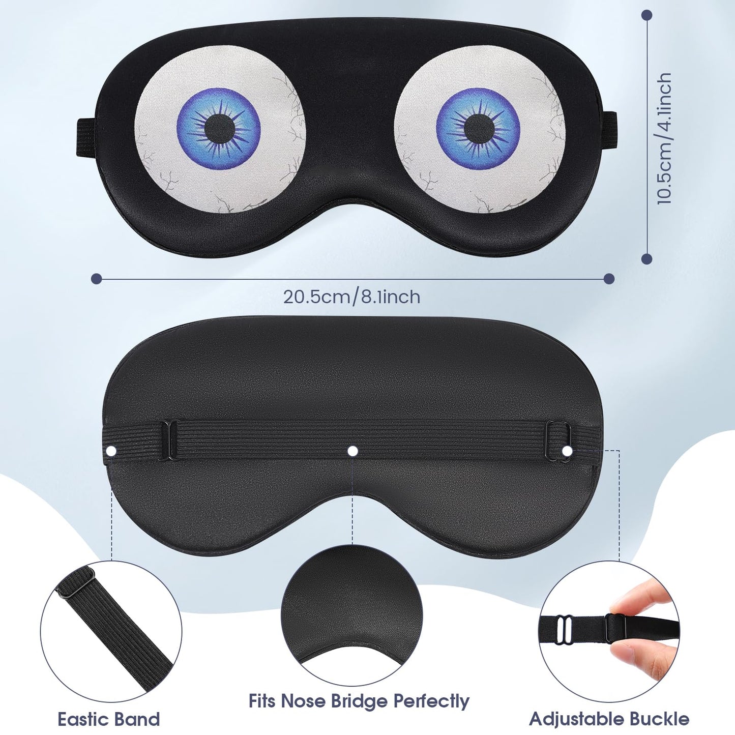 2 Pcs Sleep Mask for Kids Boys, Silk Eye Covers for Sleeping, Adjustable Strap & Light Blocking Design, Adult Children's Bedtime Blindfold for Travel and Home Use (Funny Eye)