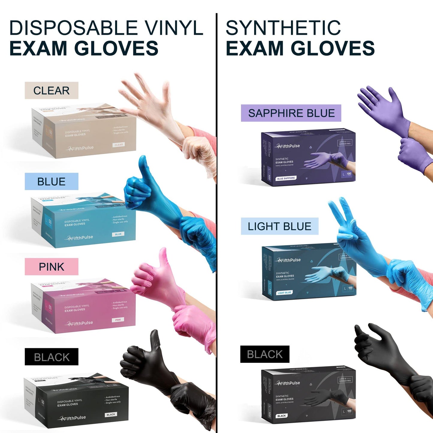 Black Vinyl Disposable Gloves Large 50 Pack - Latex Free, Powder Free Medical Exam Surgical, Home, Cleaning, and Food 3 Mil Thickness