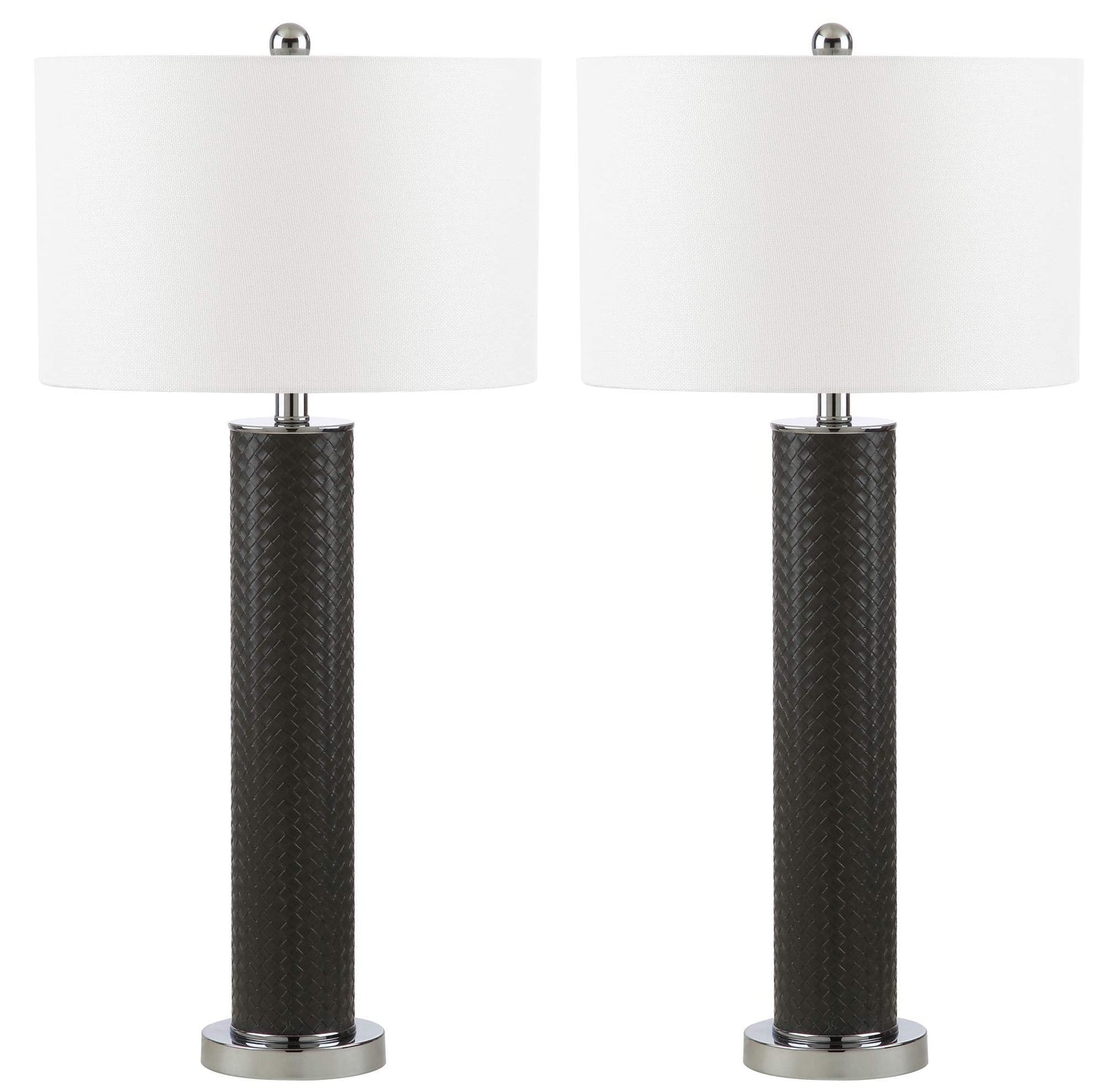 SAFAVIEH Desk Lamp Set of 2, Modern Grey Faux Woven Leather, 32-inch, LED Bulbs Included, Model LIT4404J-SET2