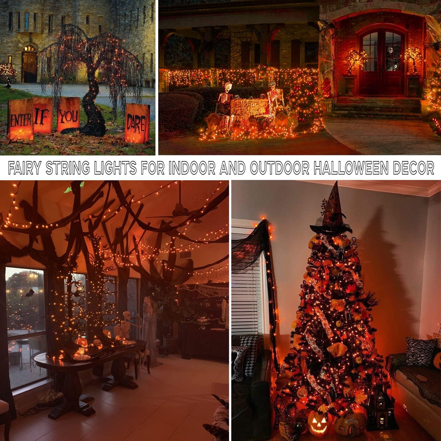 66Ft 200 Led Halloween Fairy Lights Plug In  8 Modes String Lights With Timer For Outdoor & Indoor  Waterproof Twinkle Lights For Bedroom Garden Party Carnival Supplies Halloween Decorations (Orange)