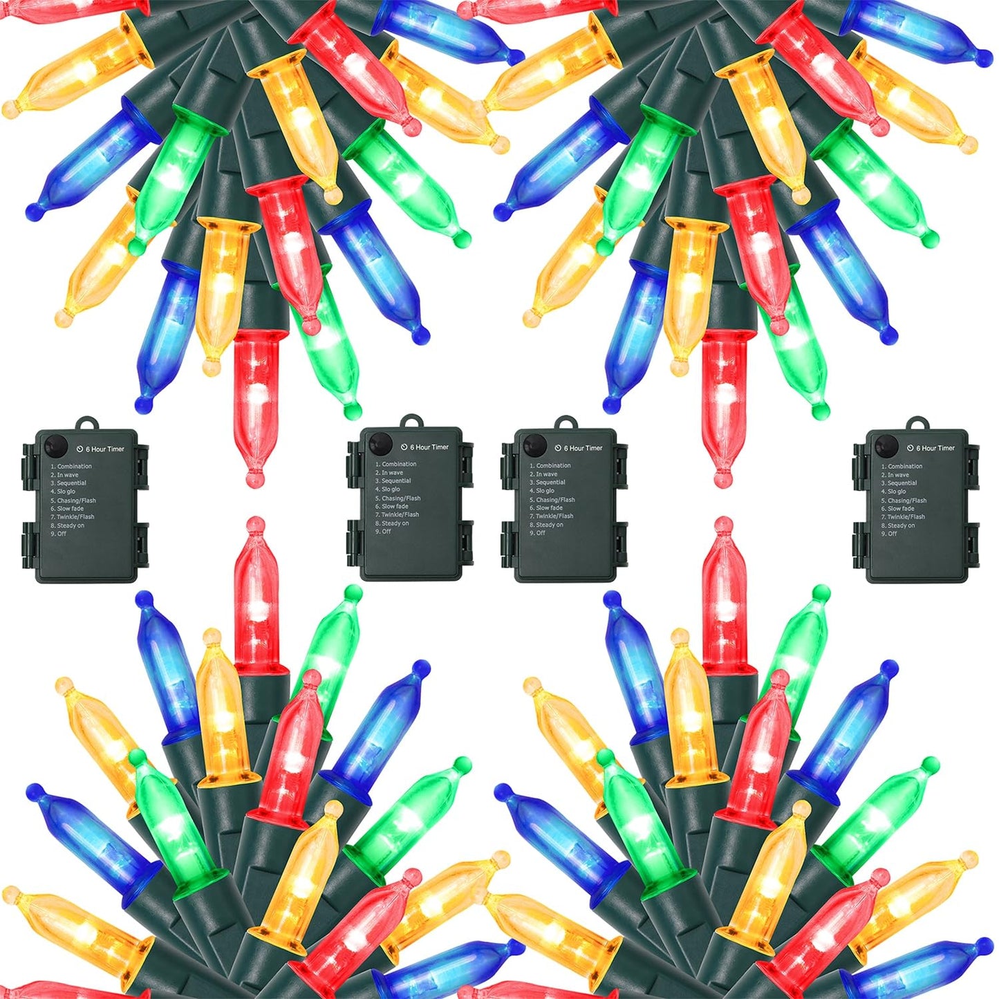 WATERGLIDE 50LED Outdoor Christmas Lights, 16FT Battery Operated, 8 Modes, Waterproof, Multicolor