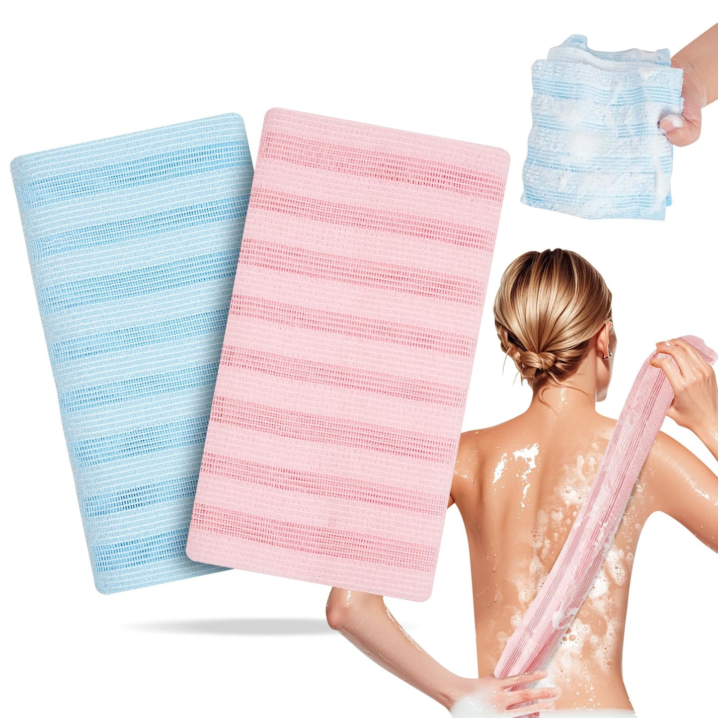 Coxotom Exfoliating Washcloth Shower Towel - 2 Pack Back and Body Scrubbers for Smooth Skin | Quick-Drying, Durable, and Gentle