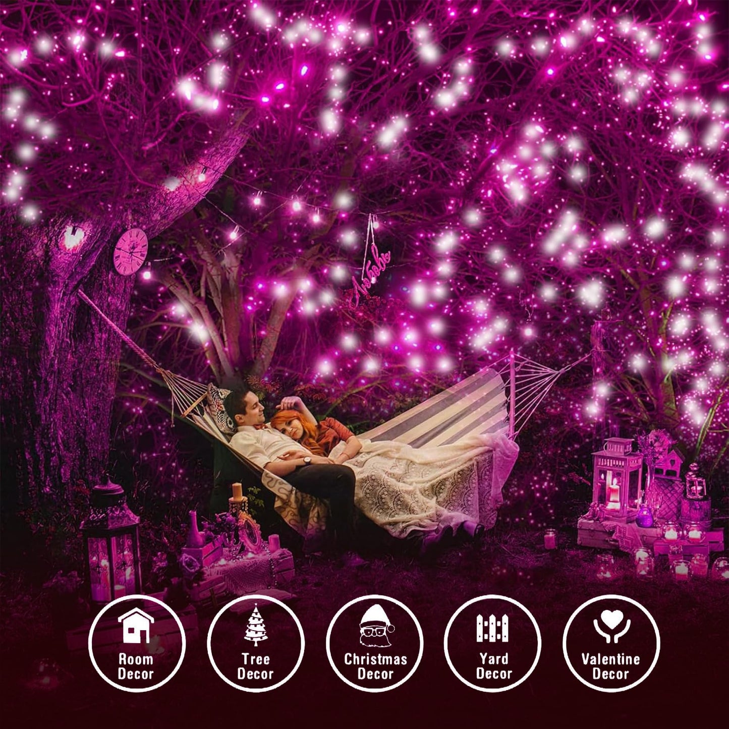 L Lampop Twinkle Lights - 100 Led Battery Operated String Lights, 8 Modes, Waterproof, Pink & White, Ideal For Home, Garden, And Holidays