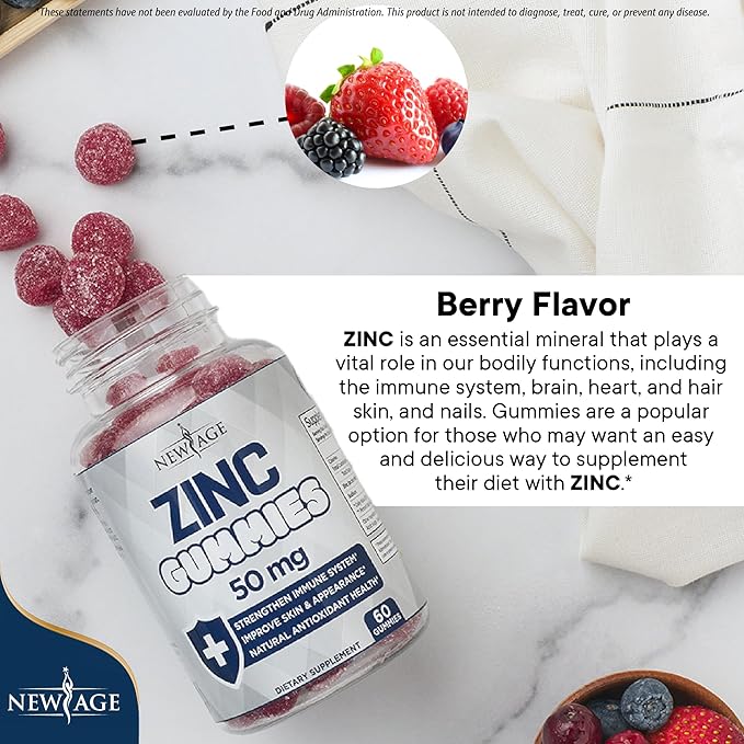 NEW AGE Zinc Gummies - 2 Pack - 50mg High Immune Booster Zinc Supplement, Immune Defense, Powerful Natural Antioxidant, Non-GMO - by New Age, 120 Count