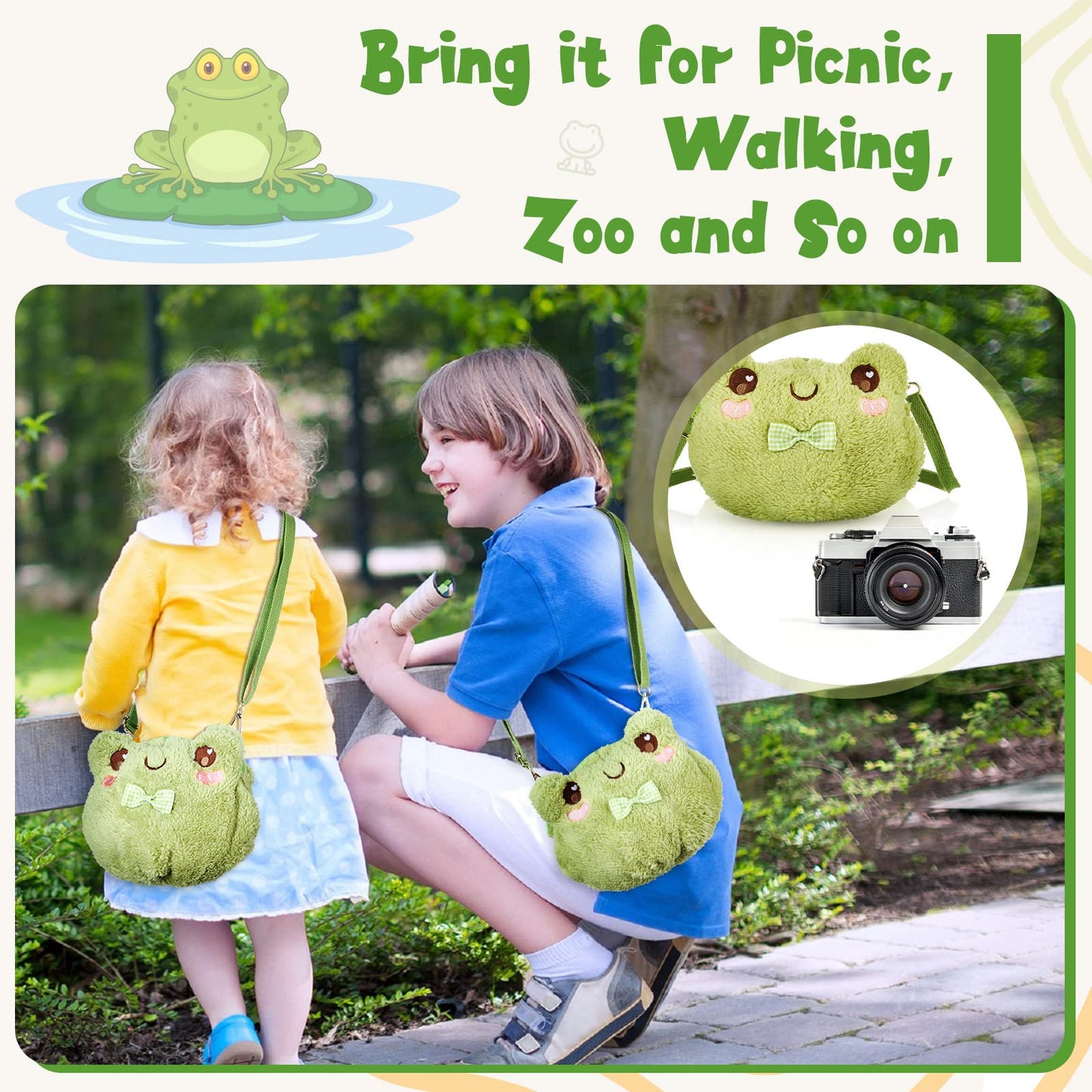 Crossbody Bag Cute Plush Purse Backpack Kawaii Wallet Girls Cartoon Animal Lolita Bag with Chain Strap (Frog)