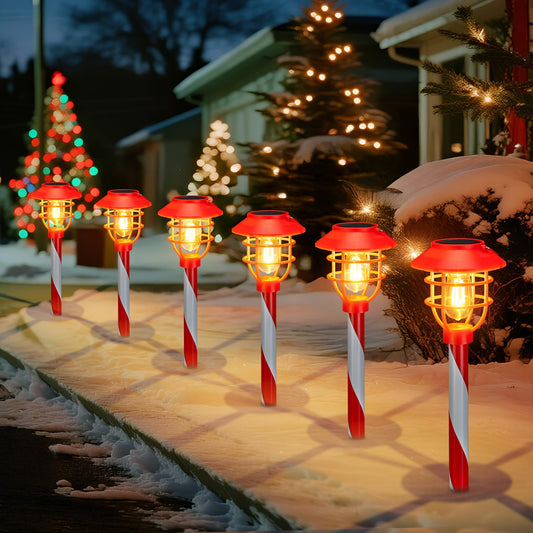 6 Pack Solar Pathway Lights Outdoor Christmas Decorations  Waterproof Candy Cane Christmas Pathway Lights For Yard  Walkway  Driveway  Garden Decor  Solar Powered Outdoor Lights For Xmas Gifts