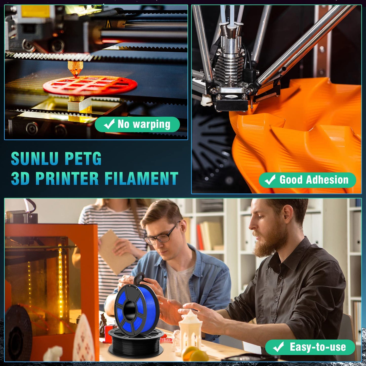 SUNLU PETG Filament 2KG, High Strength PETG 3D Printer Filament 1.75mm, Dimensional Accuracy +/- 0.02mm, 1KG Spool(2.2lbs), 2 Pack, Black+White