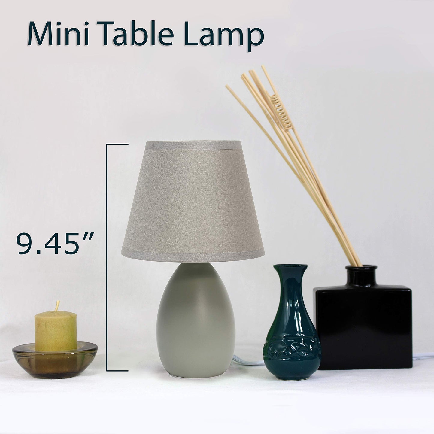 Simple Designs Lt2009-Gry Mini Egg Table Lamp, Gray Ceramic, No Bulb