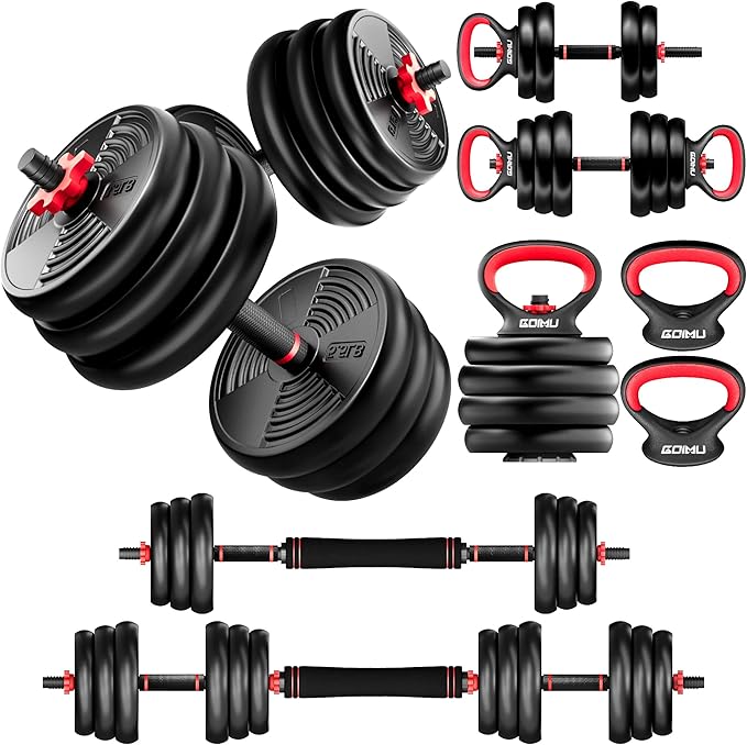 GOIMU Adjustable Dumbbells, 55/77LBS Free Weight Set, 4 in 1 Dumbbell Set Used as Barbell, Kellebell, Push Up Stand, Fitne...