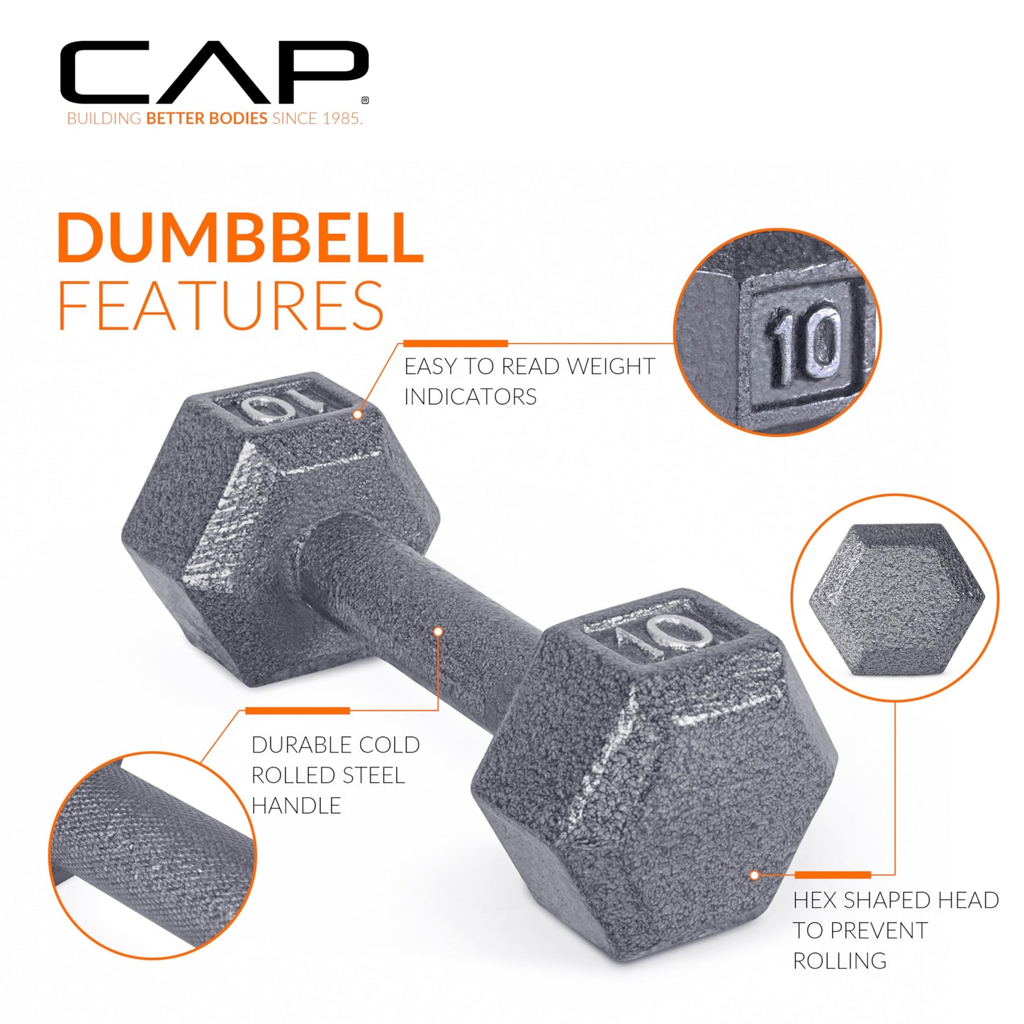 CAP Barbell Cast Iron Hex Dumbbell, Pair, 3 lb
