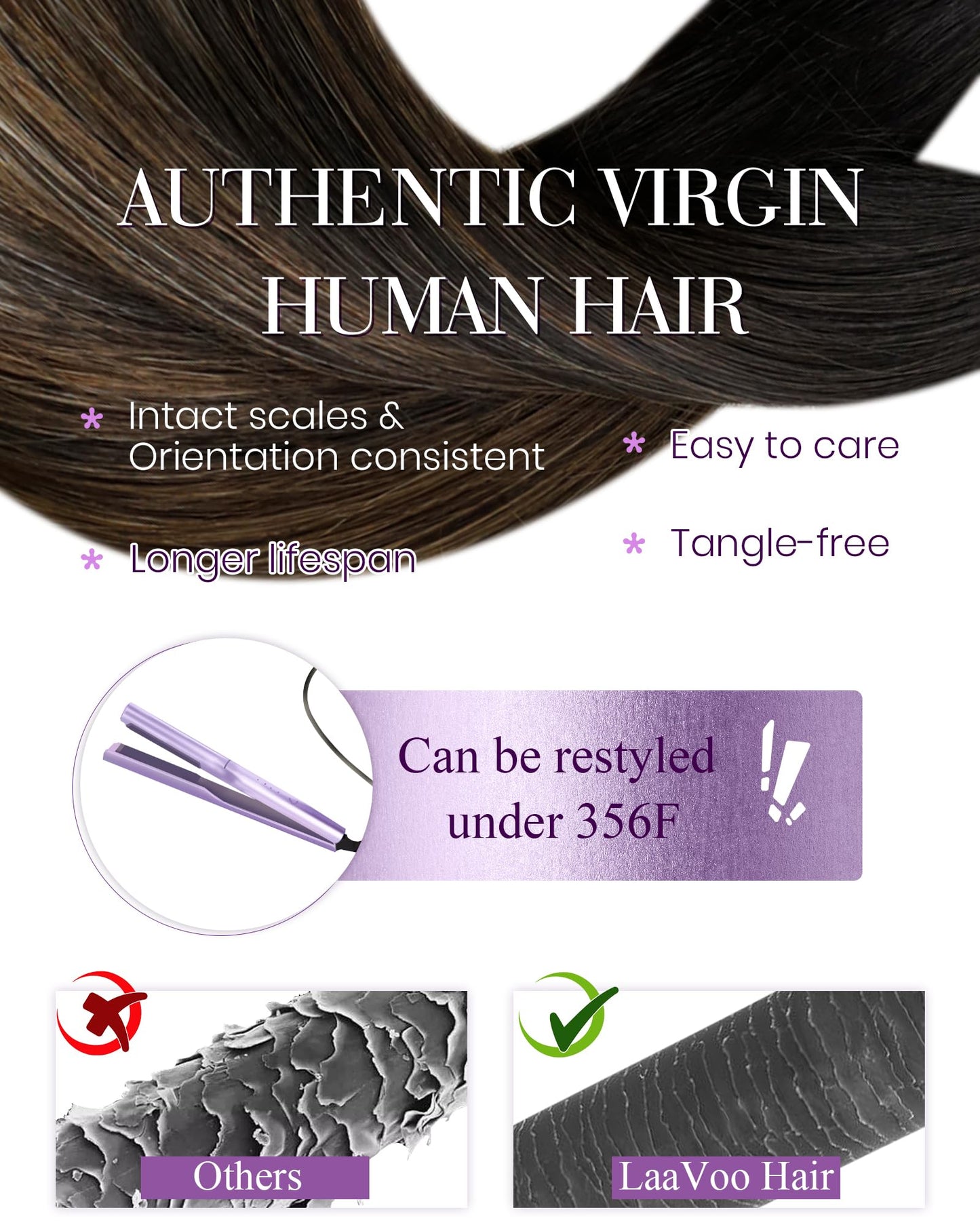 LaaVoo K Tip Hair Extensions Real Human Hair Balayage Brown Ktips Hair Extensions Human Hair Ombre Dark Brown to Chestnut Brown