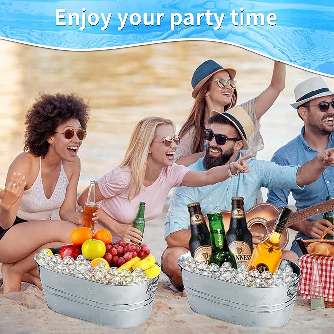 4Pcs Ice Buckets for Parties, 4 Gallon Small Metal Bucket Galvanized Ice Tub Stainless Steel Beverage Drink Buckets Bulk with 2Pcs Ice Scoops, Each for 5-6 Bottles of Beer Wine Champagne