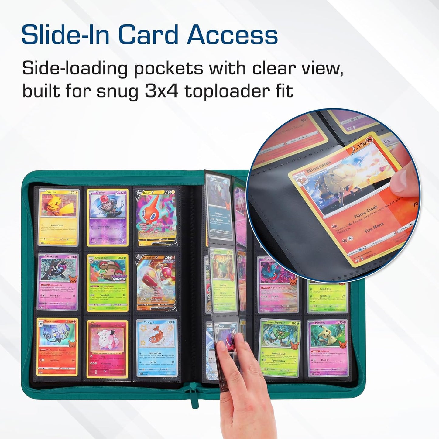 BCW Z-Folio 9-Pocket LX Album - Teal | Secure Zipper Card Organizer | Premium Leatherette Card Collection Binder | Trading Card Binder for Pokemon, MTG, Sport Cards and More