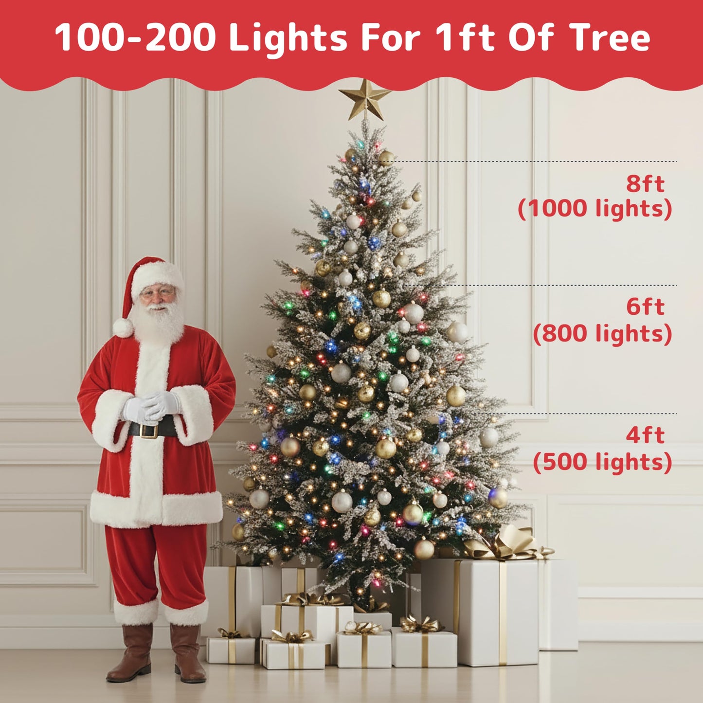 Prextex Christmas Lights - 300 Multicolor Twinkle Lights, 60 Feet Indoor/Outdoor String Lights With White Wire