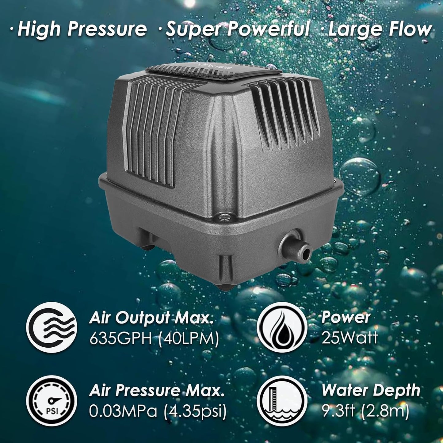Powerful Linear Air Pump, KP-40 Pond Air Pump Pond Aerator, 635GPH Aeration System for Koi Pond Aeration, Aquarium, Waste Treatment, Fish Farm, Seafood Restaurant